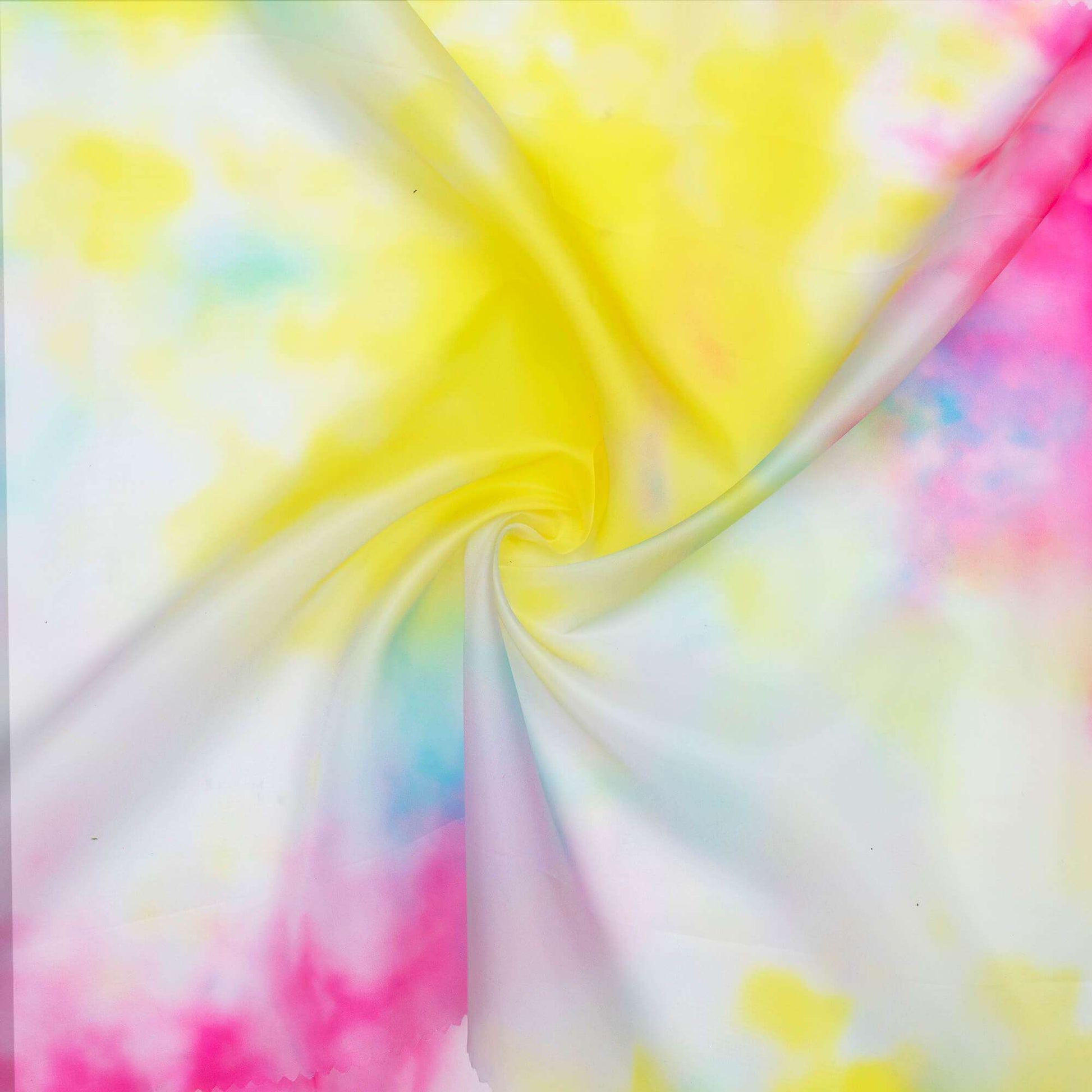 Pink And Yellow Tie & Dye Pattern Digital Print Premium Liquid Organza Fabric - Fabcurate