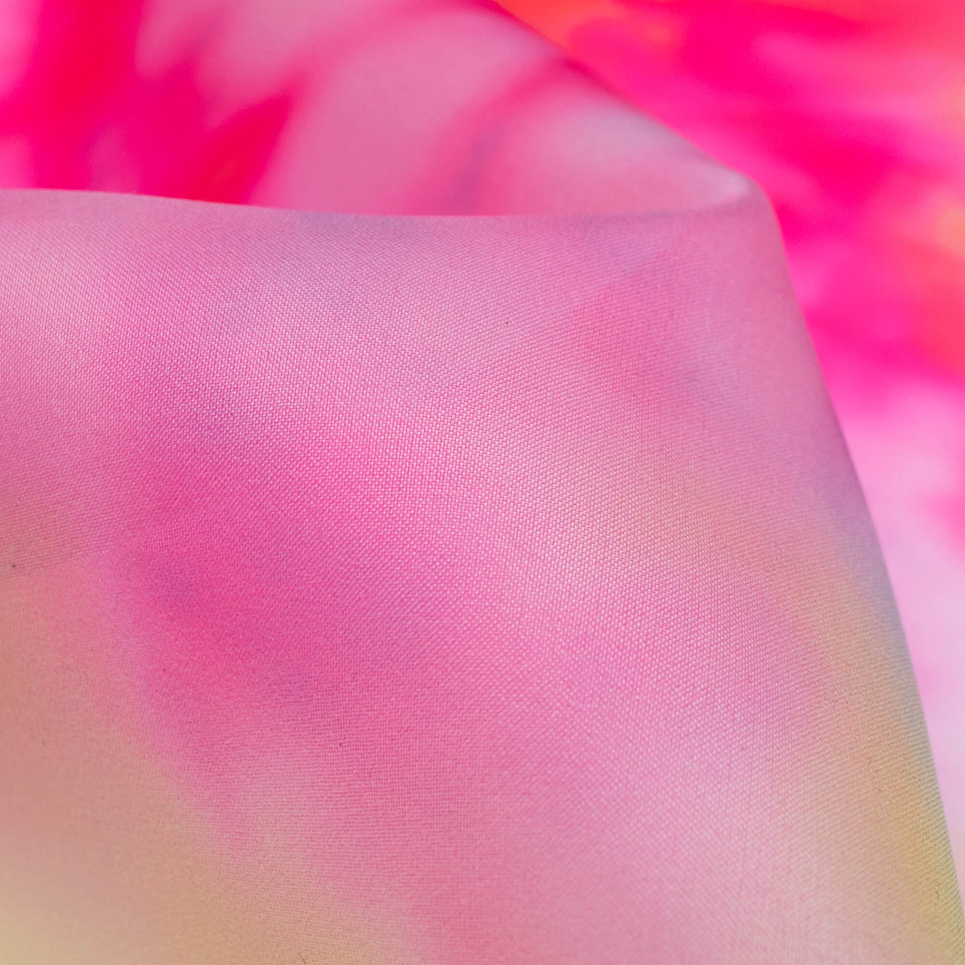 Pink And Yellow Tie & Dye Pattern Digital Print Premium Liquid Organza Fabric - Fabcurate