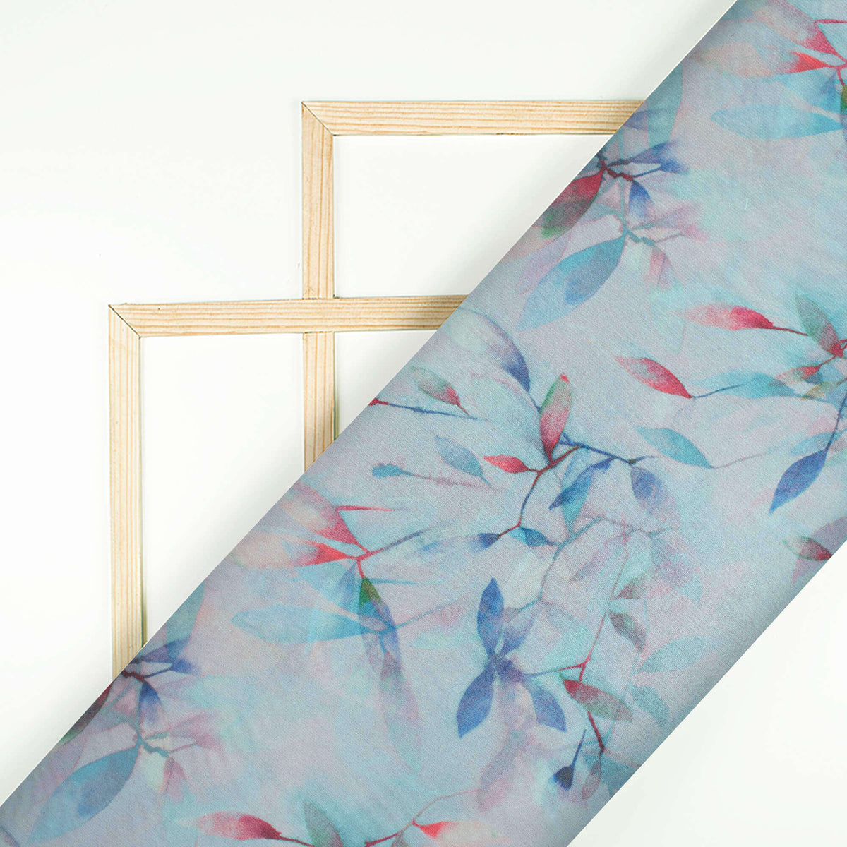 Celeste Blue And Maroon Floral Pattern Digital Print Premium Liquid Organza Fabric - Fabcurate