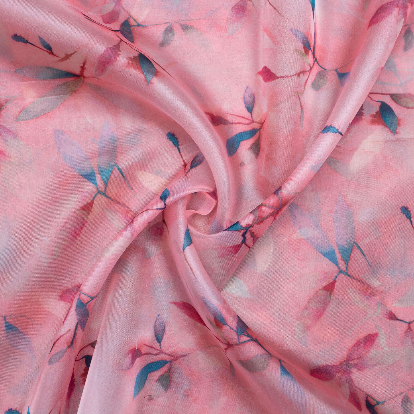Pastel Pink And Maroon Floral Pattern Digital Print Premium Liquid Organza Fabric - Fabcurate