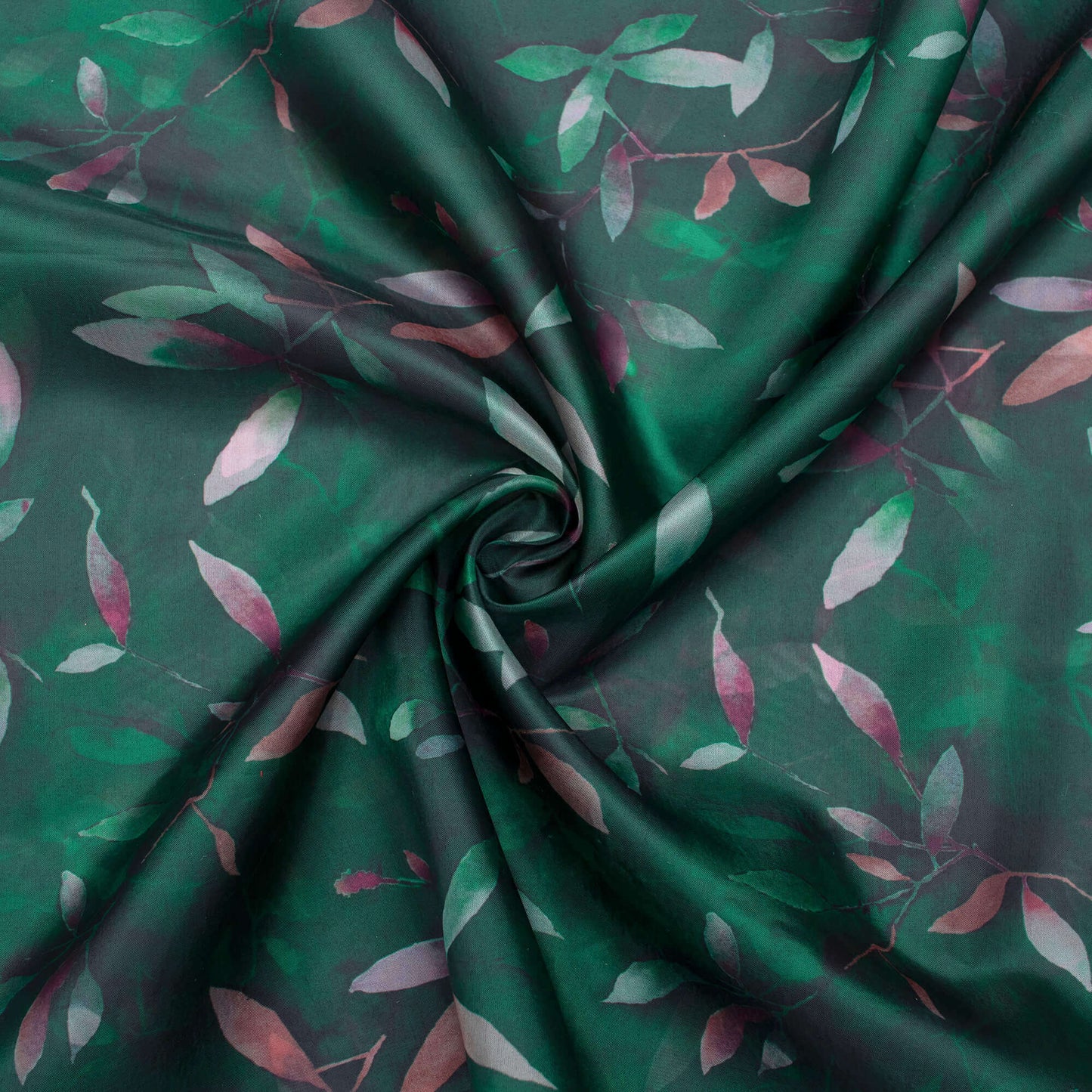 Dark Green And Peach Floral Pattern Digital Print Premium Liquid Organza Fabric - Fabcurate