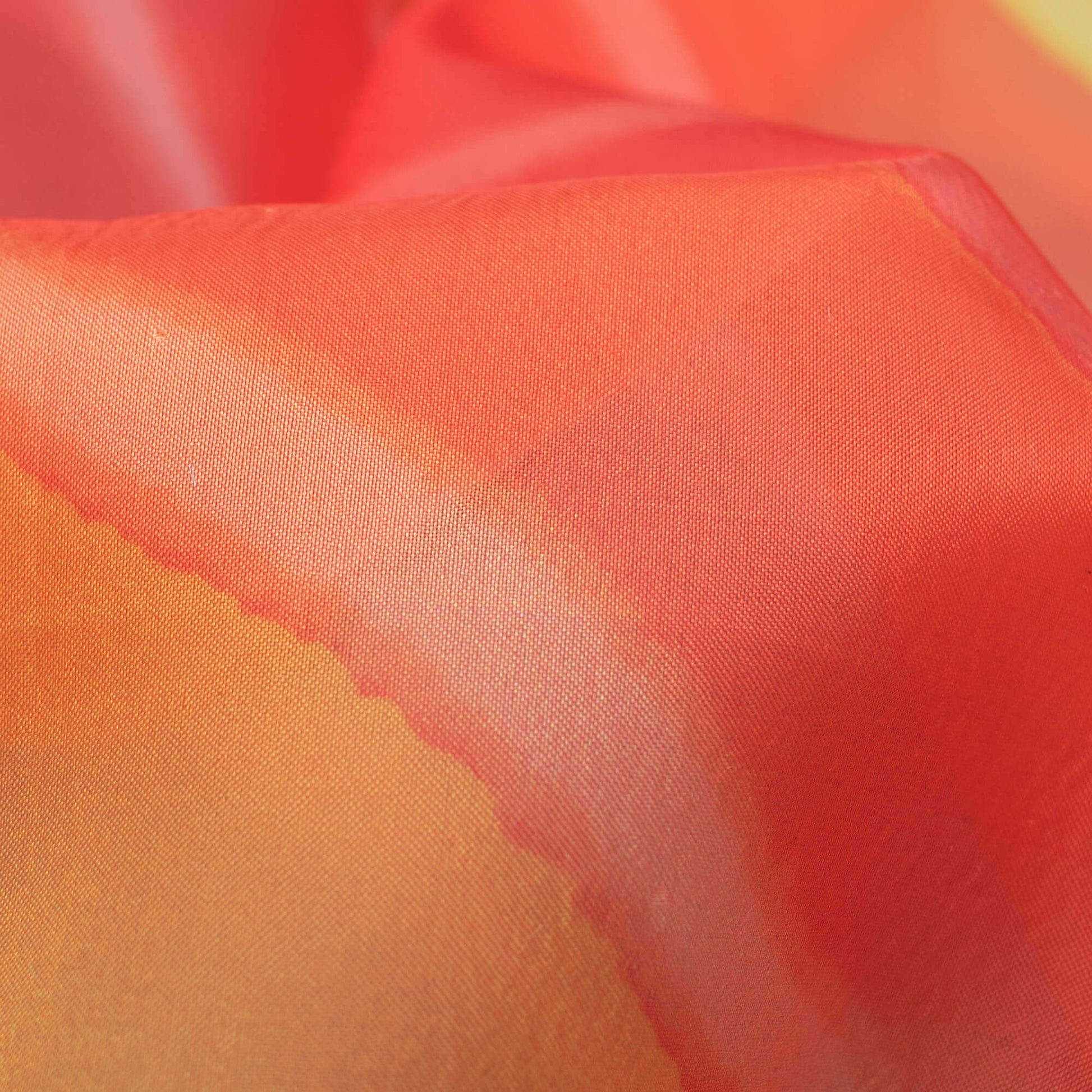 Yellow And Orange Leheriya Pattern Digital Print Premium Liquid Organza Fabric - Fabcurate
