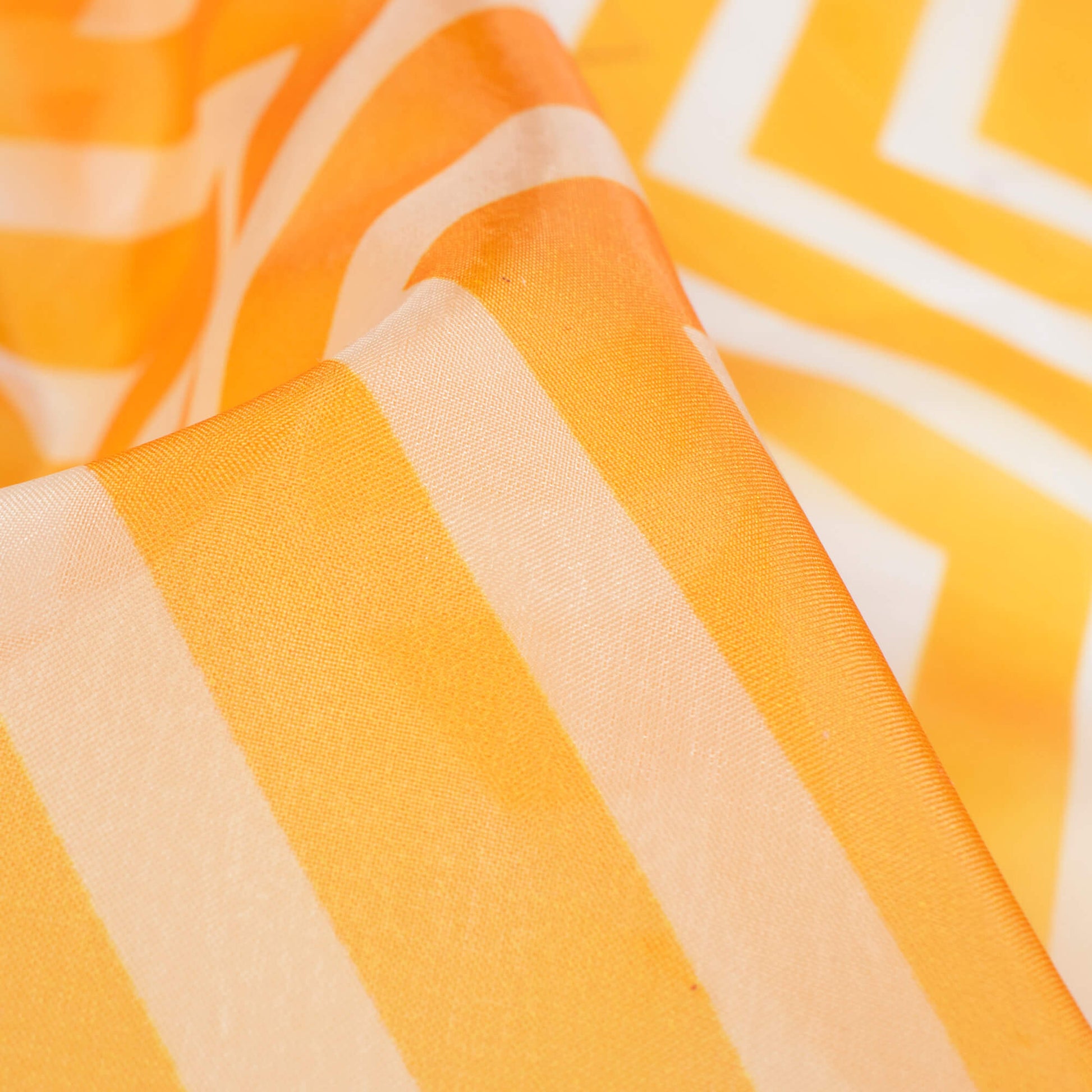 Honey Yellow And White Chevron Pattern Digital Print Premium Liquid Organza Fabric - Fabcurate