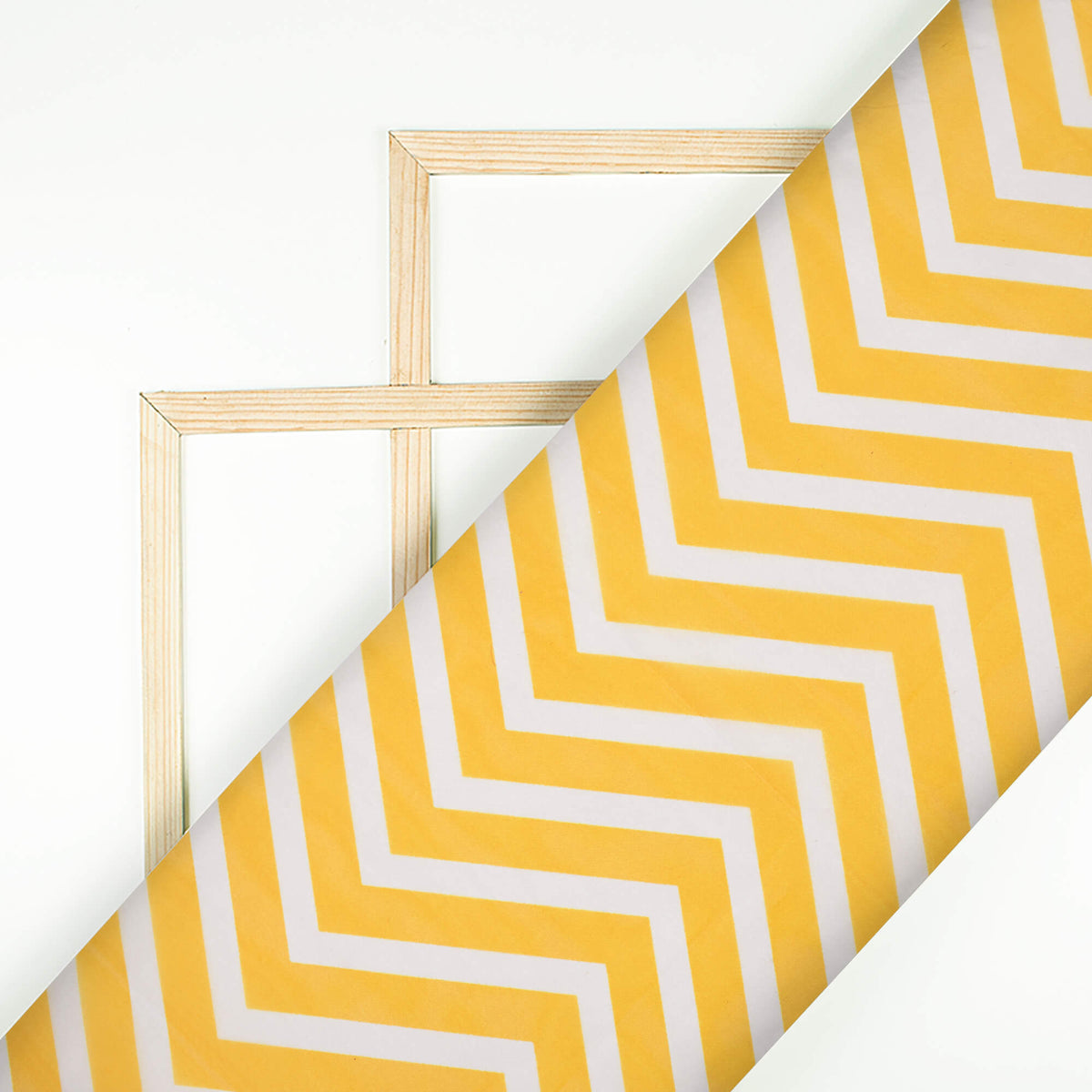 Honey Yellow And White Chevron Pattern Digital Print Premium Liquid Organza Fabric - Fabcurate