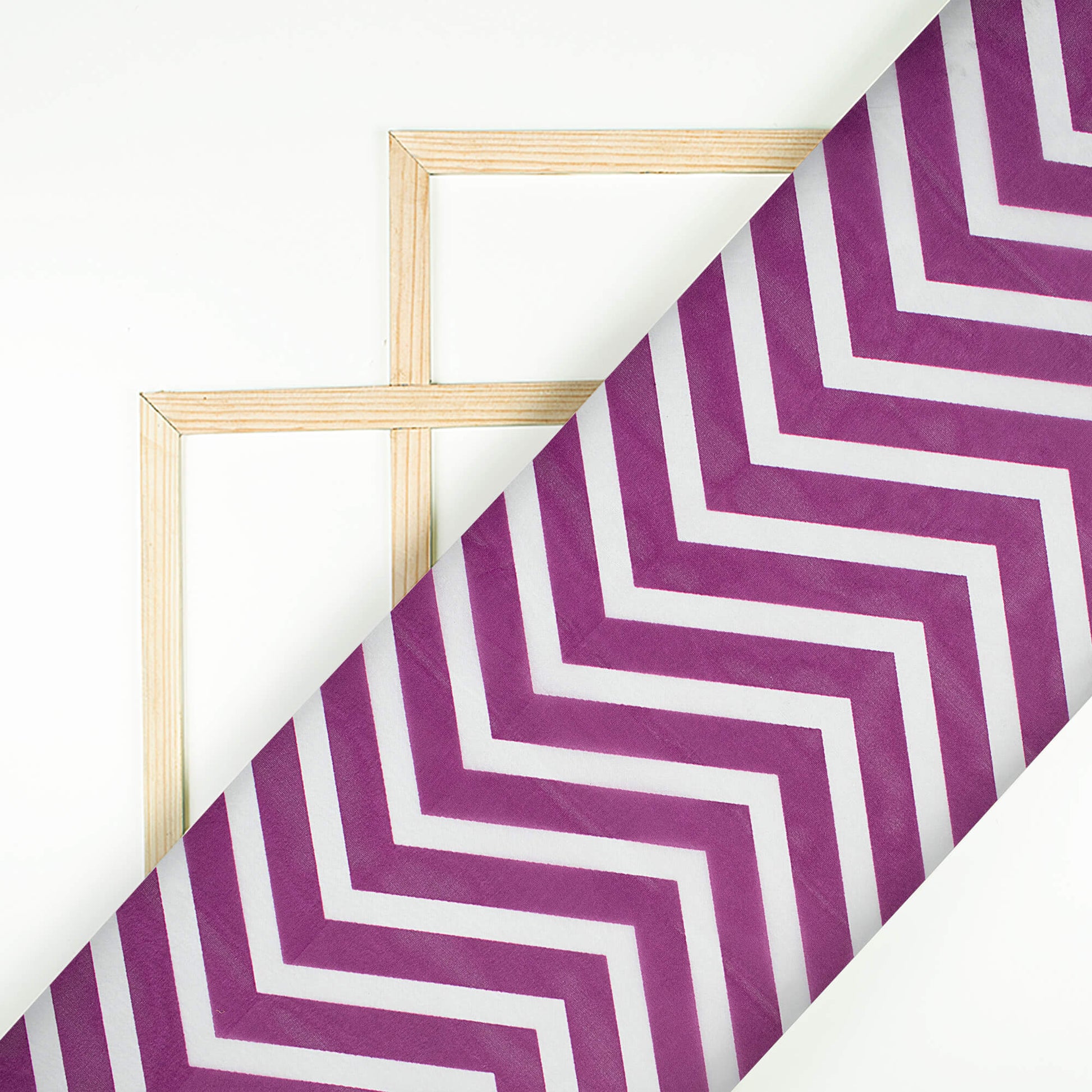 Grape Purple And White Chevron Pattern Digital Print Premium Liquid Organza Fabric - Fabcurate