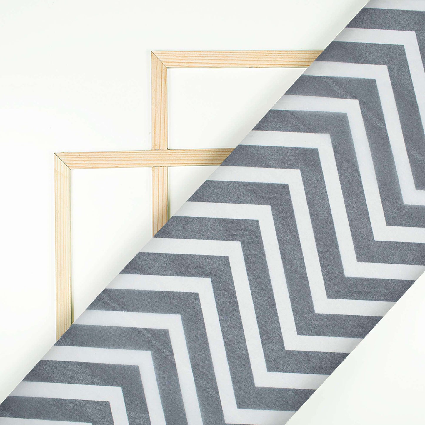 Dark Grey And White Chevron Pattern Digital Print Premium Liquid Organza Fabric - Fabcurate