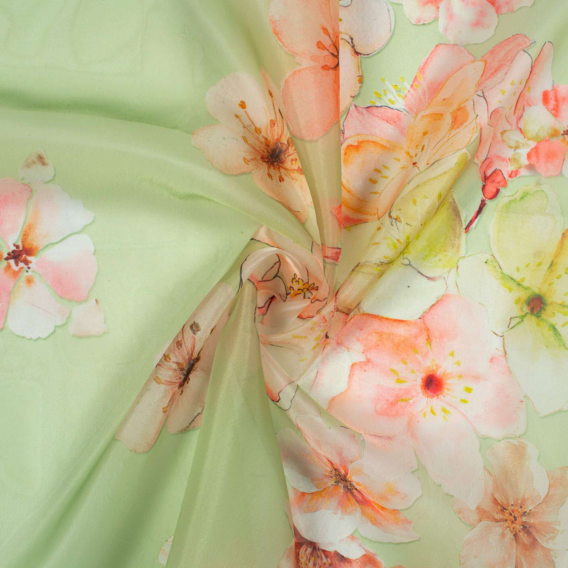 Royal Yellow And Orange Floral Pattern Digital Print Premium Liquid Organza Fabric - Fabcurate