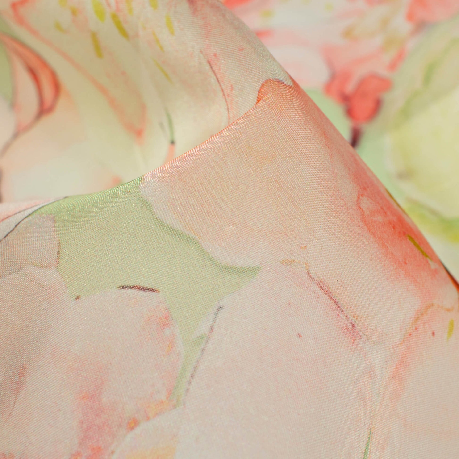 Royal Yellow And Orange Floral Pattern Digital Print Premium Liquid Organza Fabric - Fabcurate