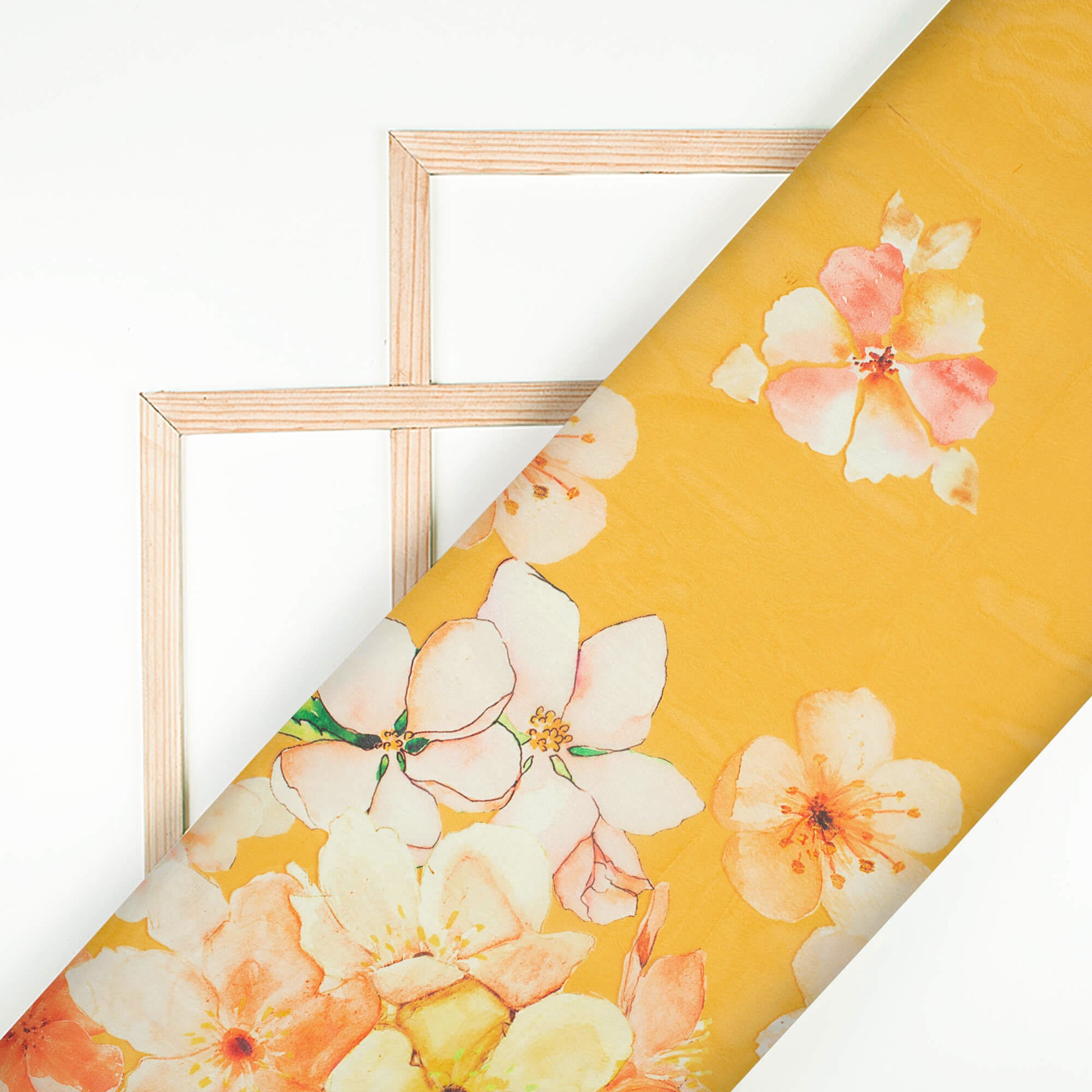 Honey Yellow And Orange Floral Pattern Digital Print Premium Liquid Organza Fabric - Fabcurate