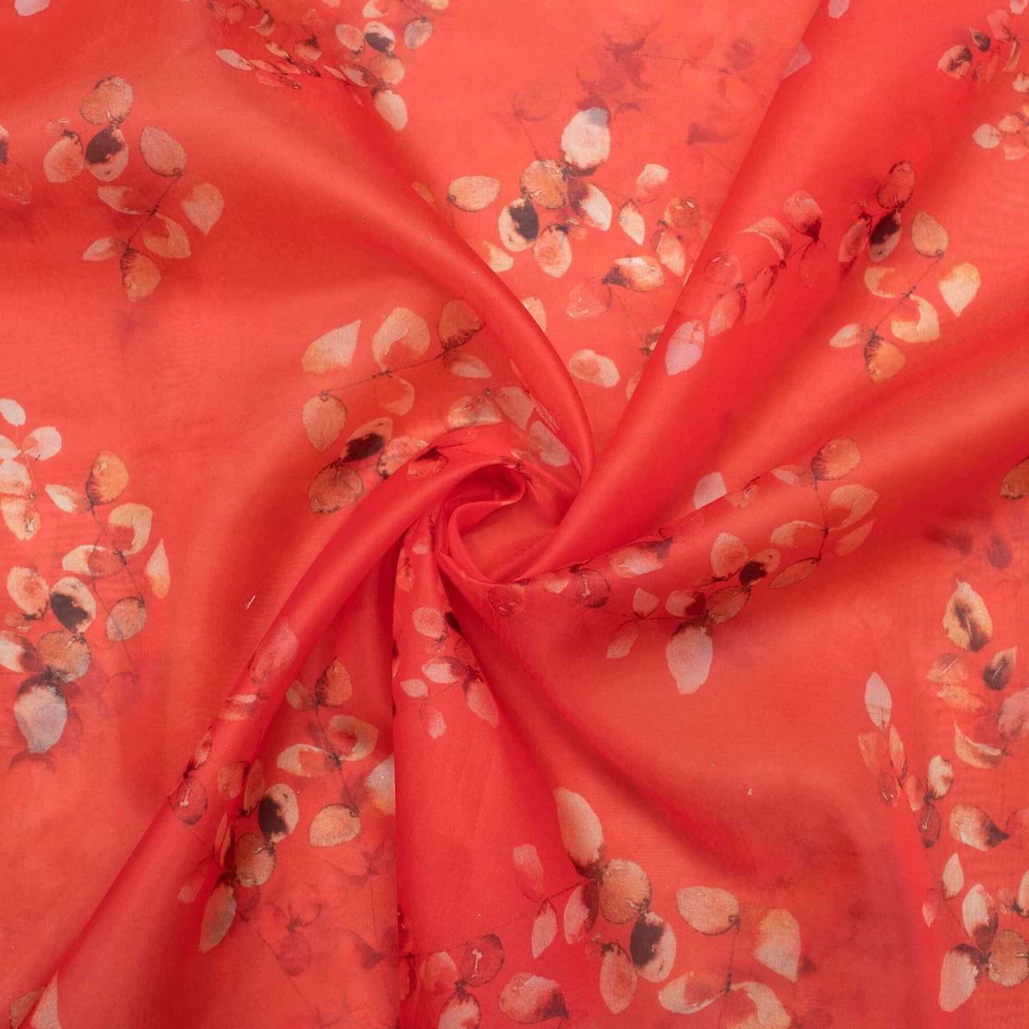 Red And Peach Floral Pattern Digital Print Premium Liquid Organza Fabric - Fabcurate