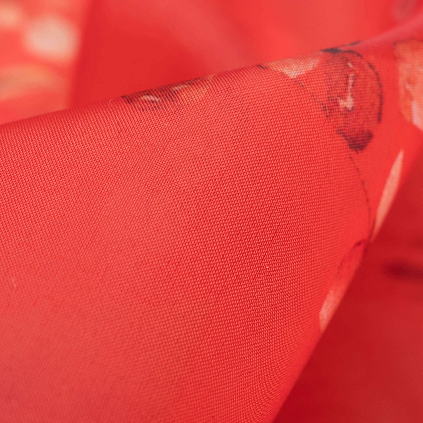 Red And Peach Floral Pattern Digital Print Premium Liquid Organza Fabric - Fabcurate
