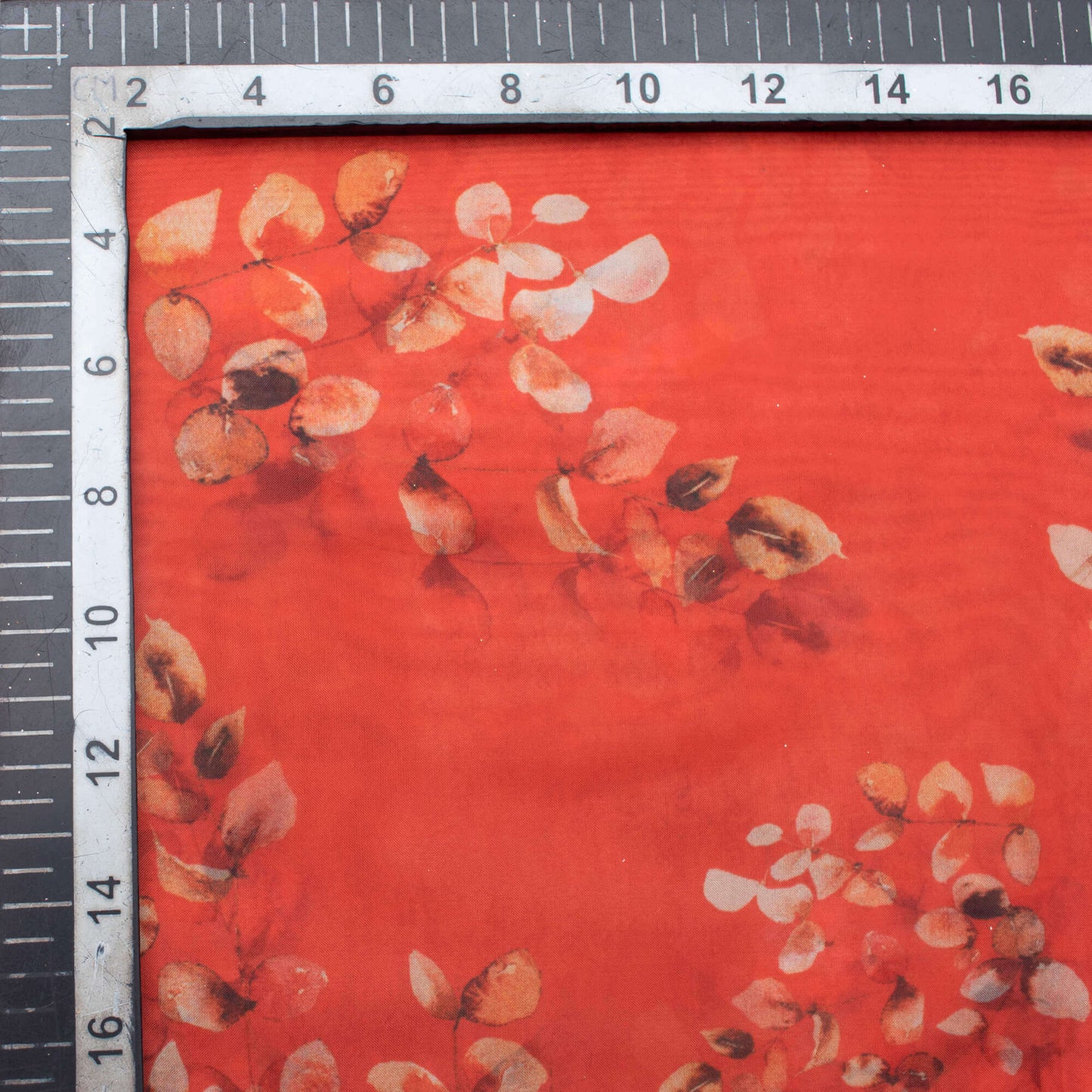 Red And Peach Floral Pattern Digital Print Premium Liquid Organza Fabric - Fabcurate