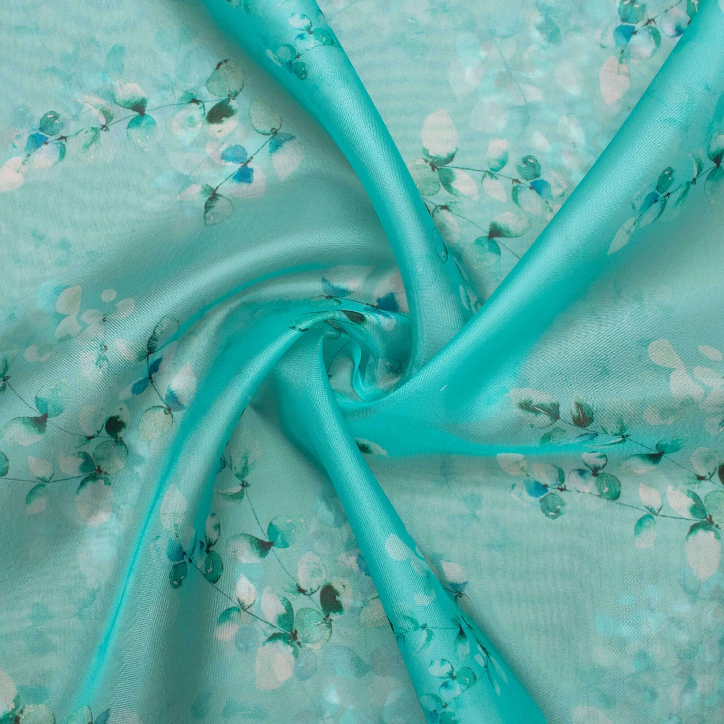 Baby Blue And Grey Floral Pattern Digital Print Premium Liquid Organza Fabric - Fabcurate