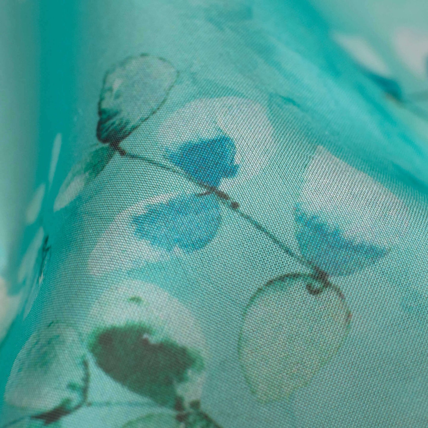 Baby Blue And Grey Floral Pattern Digital Print Premium Liquid Organza Fabric - Fabcurate