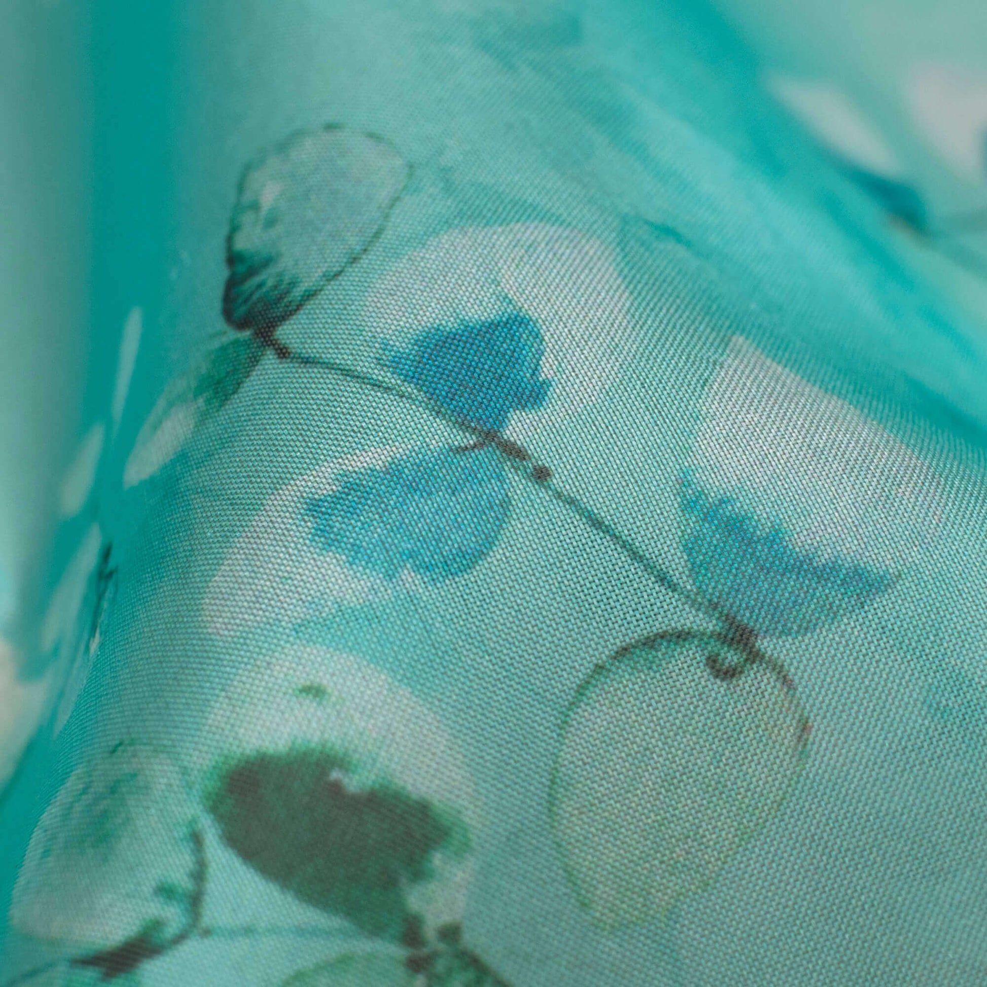 Baby Blue And Grey Floral Pattern Digital Print Premium Liquid Organza Fabric - Fabcurate