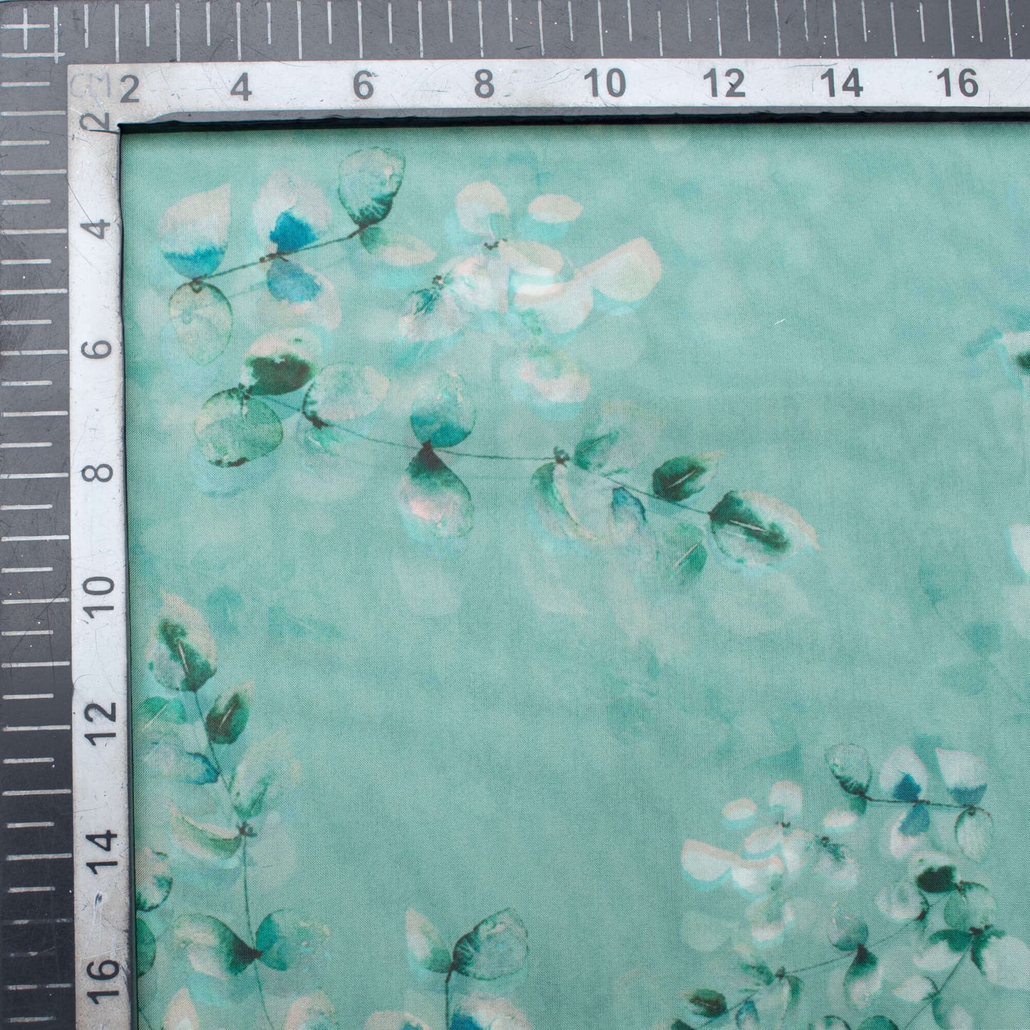 Baby Blue And Grey Floral Pattern Digital Print Premium Liquid Organza Fabric - Fabcurate