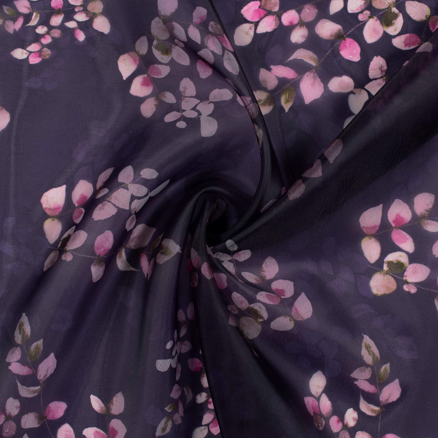 Purple And Pink Floral Pattern Digital Print Organza Satin Fabric