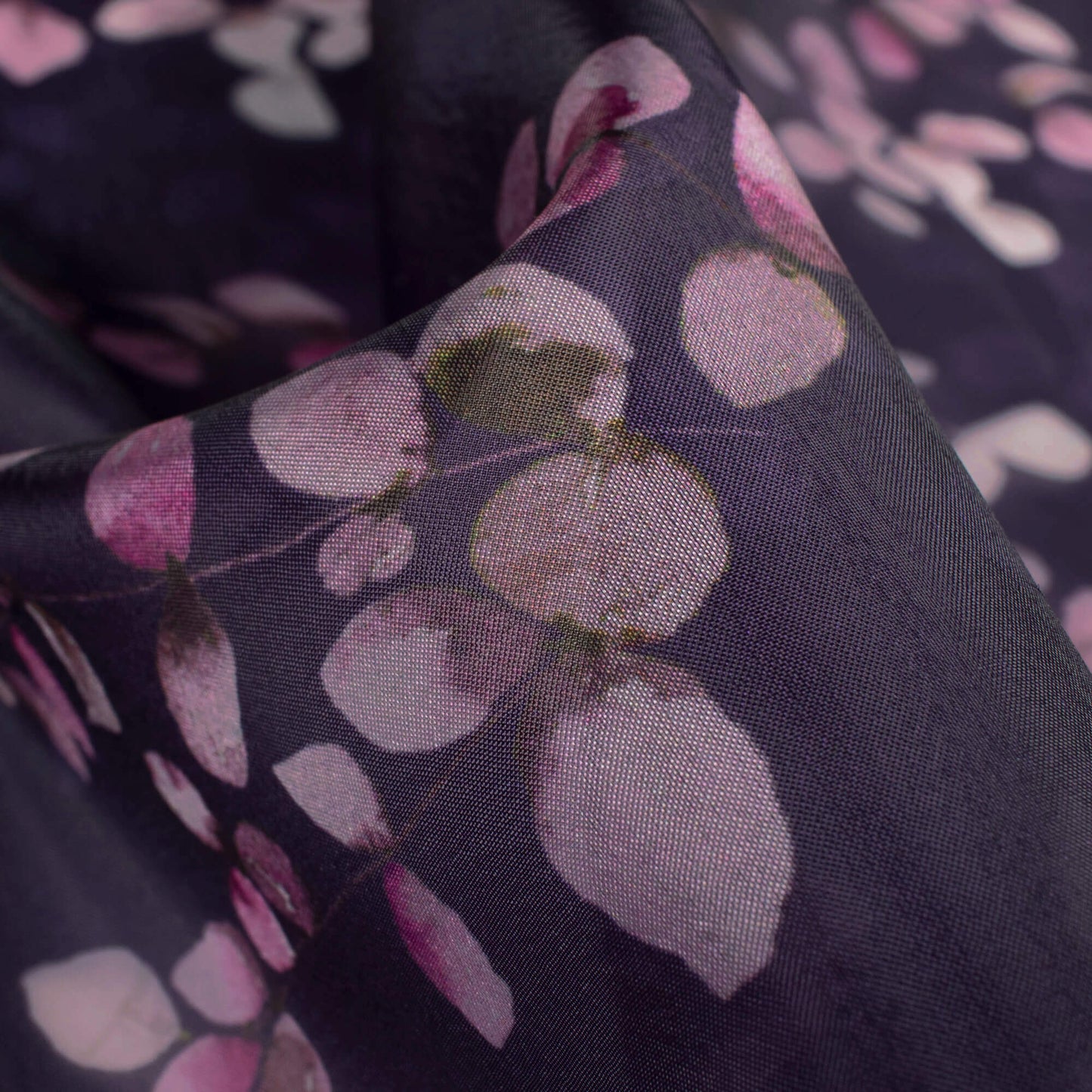 Purple And Pink Floral Pattern Digital Print Organza Satin Fabric