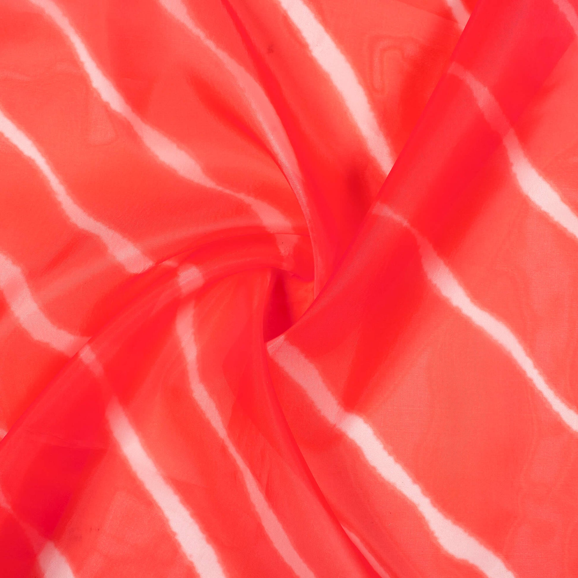 Orange Leheriya Pattern Digital Print Premium Liquid Organza Fabric - Fabcurate