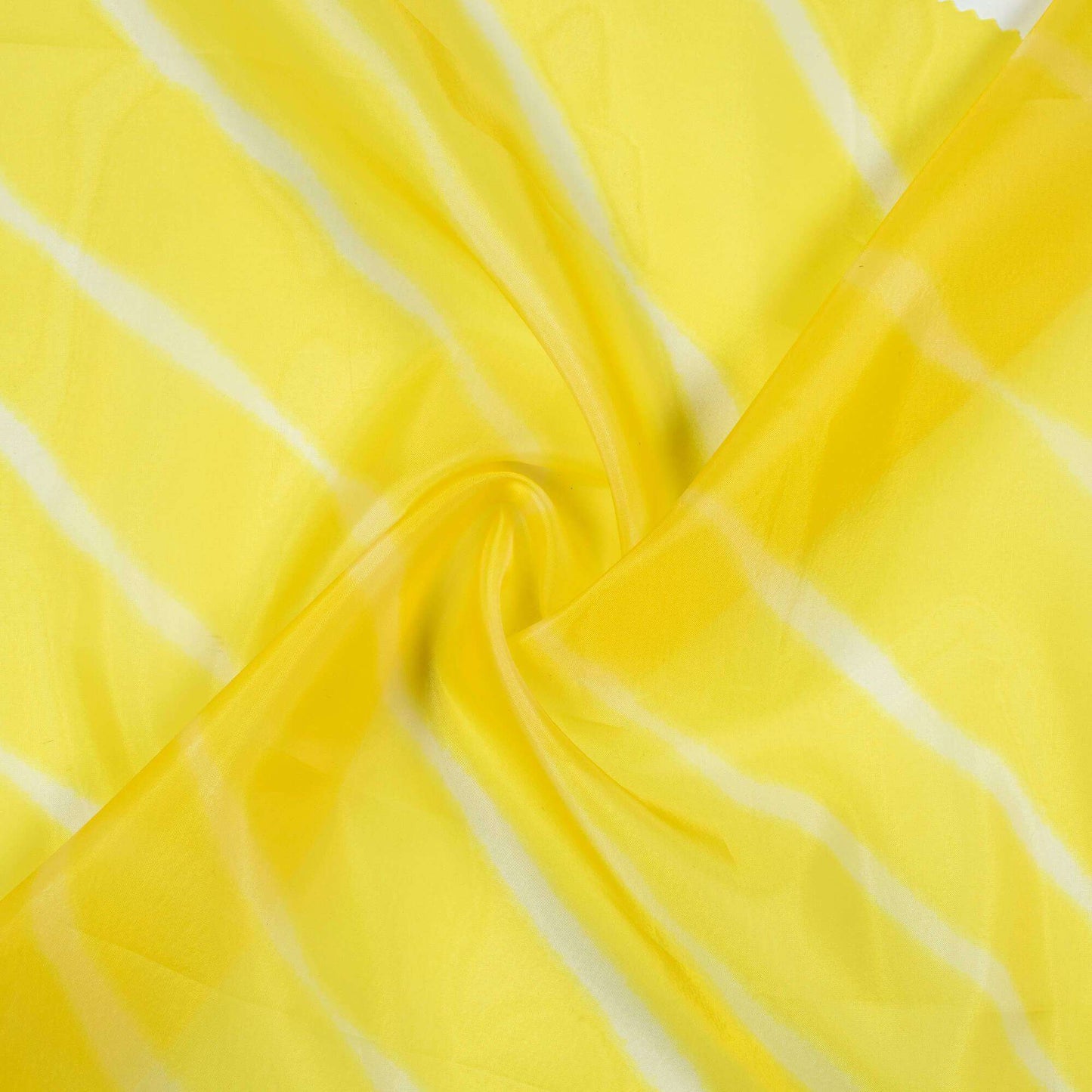 Yellow Leheriya Pattern Digital Print Premium Liquid Organza Fabric - Fabcurate