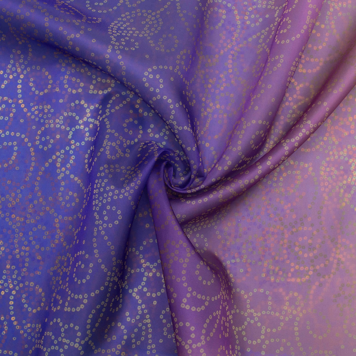 Persian Blue And Beige Bandhanii Pattern Digital Print Organza Satin Fabric