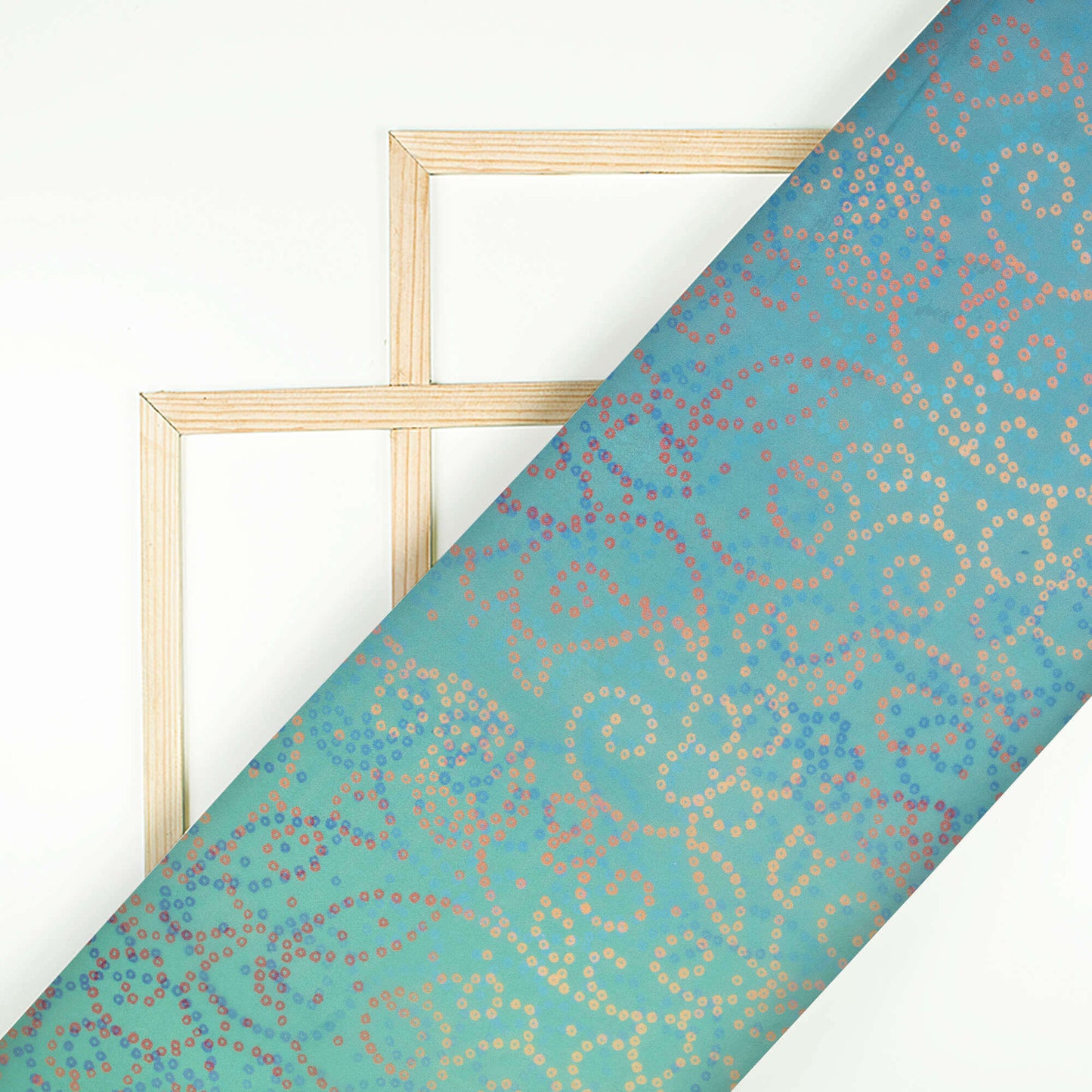 Turquoise And Brown Bandhani Pattern Digital Print Premium Liquid Organza Fabric - Fabcurate