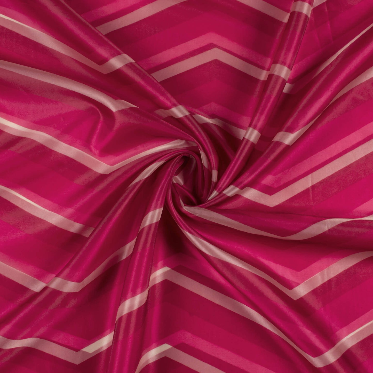 Cerise Pink And White Chevron Pattern Digital Print Organza Satin Fabric