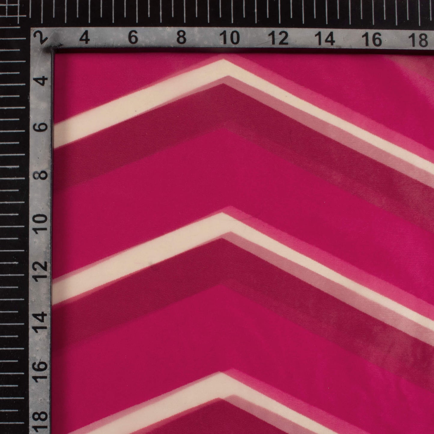 Cerise Pink And White Chevron Pattern Digital Print Organza Satin Fabric