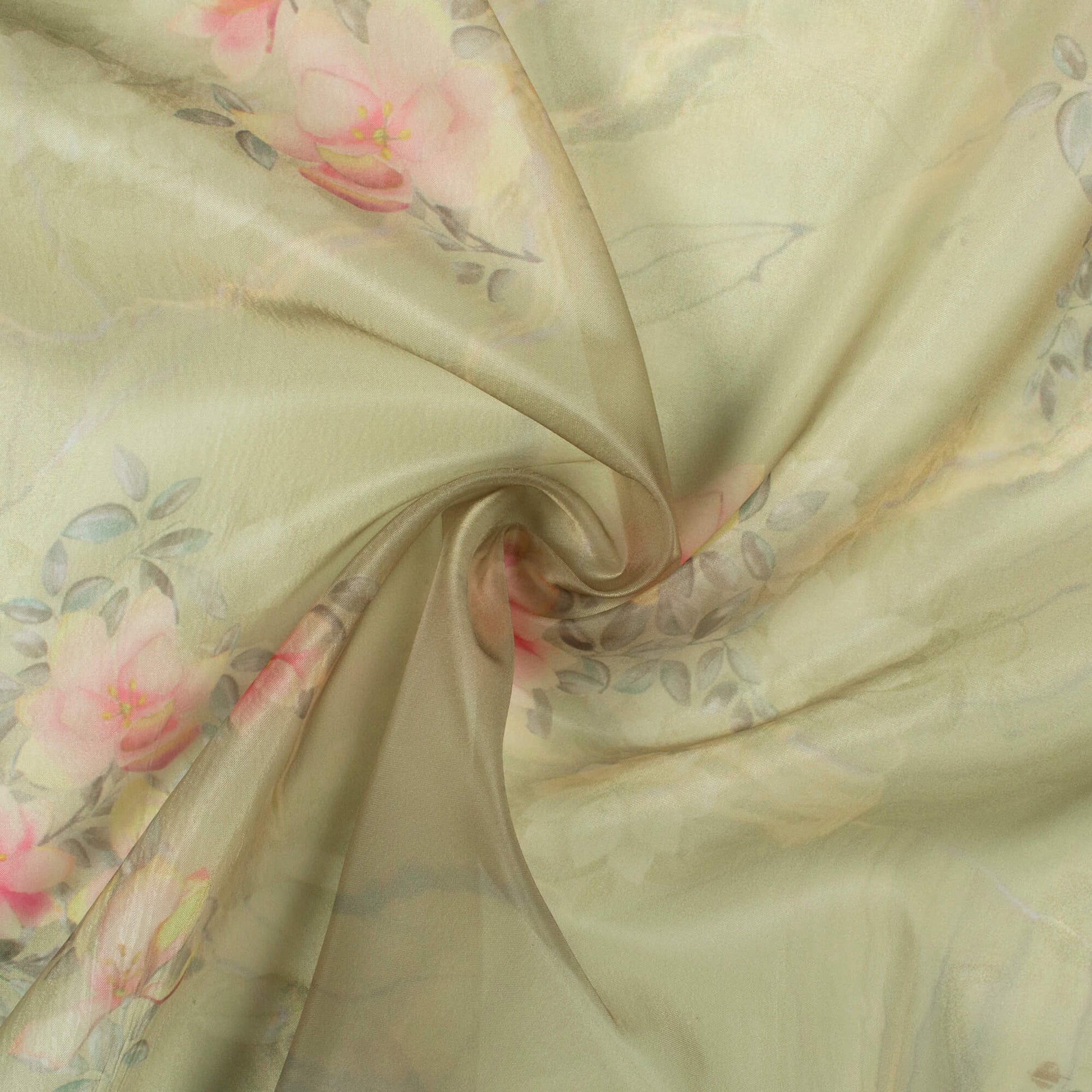 Oat Beige And Pink Marble Pattern Digital Print Premium Organza Fabric - Fabcurate