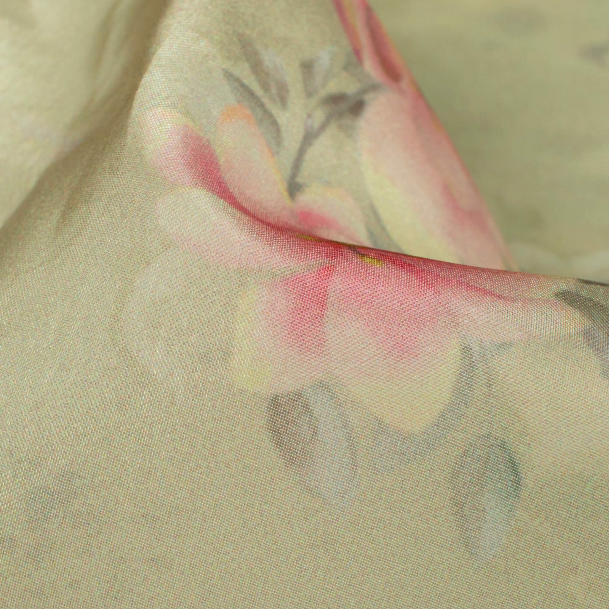 Oat Beige And Pink Marble Pattern Digital Print Premium Organza Fabric - Fabcurate