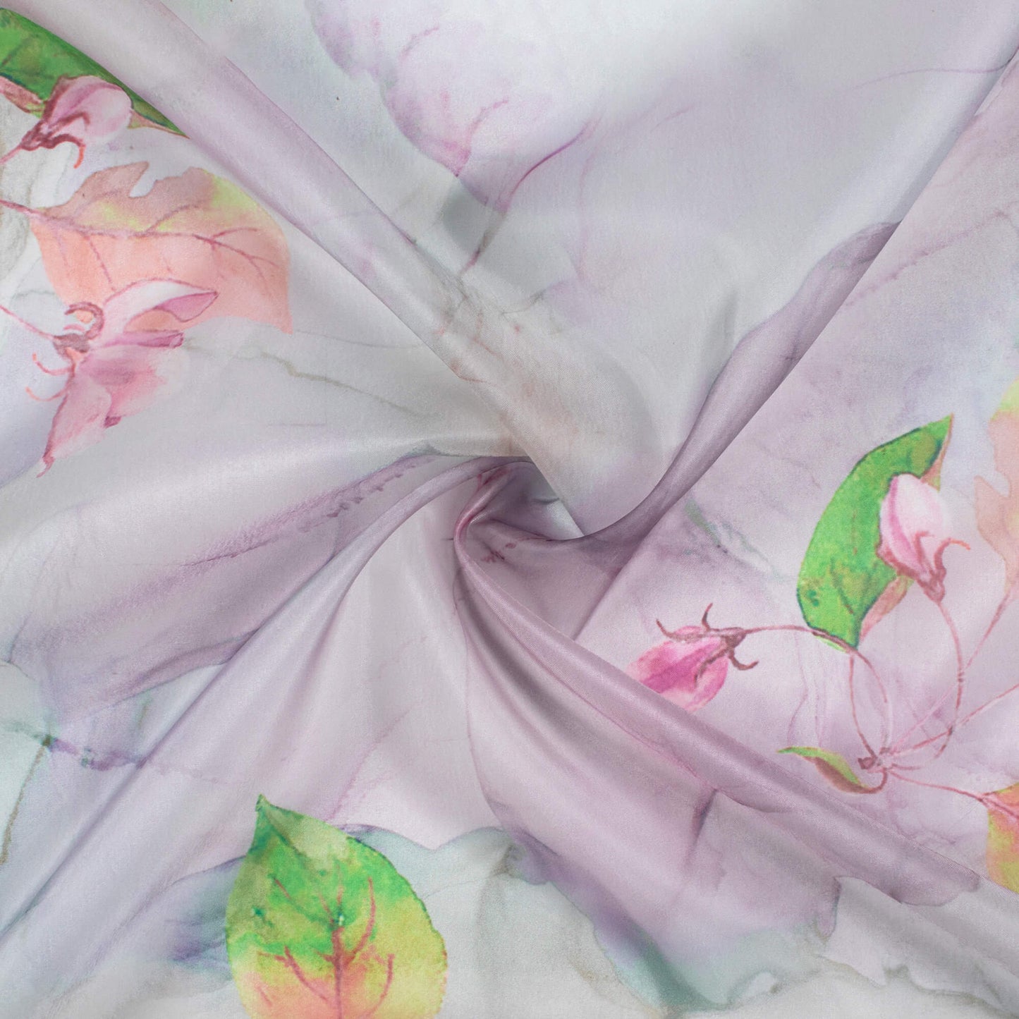 Heather Purple And Green Marble Pattern Digital Print Premium Organza Fabric - Fabcurate