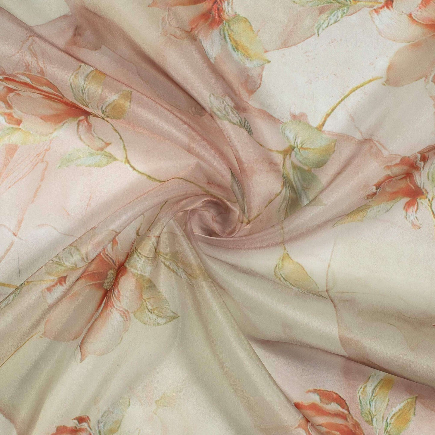 Orange And Cream Marble Pattern Digital Print Premium Organza Fabric - Fabcurate