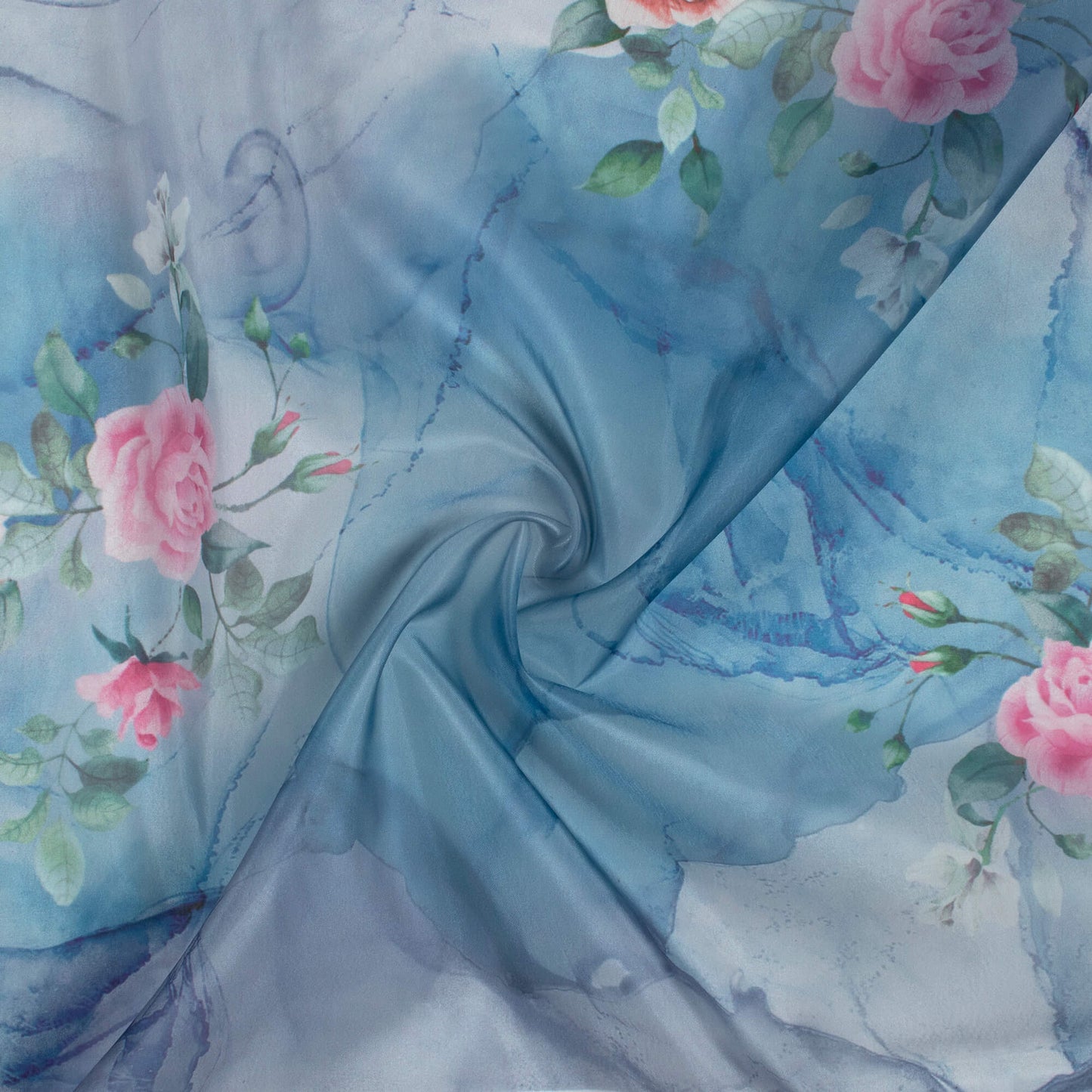 Carolina Blue And Pink Marble Pattern Digital Print Premium Organza Fabric - Fabcurate