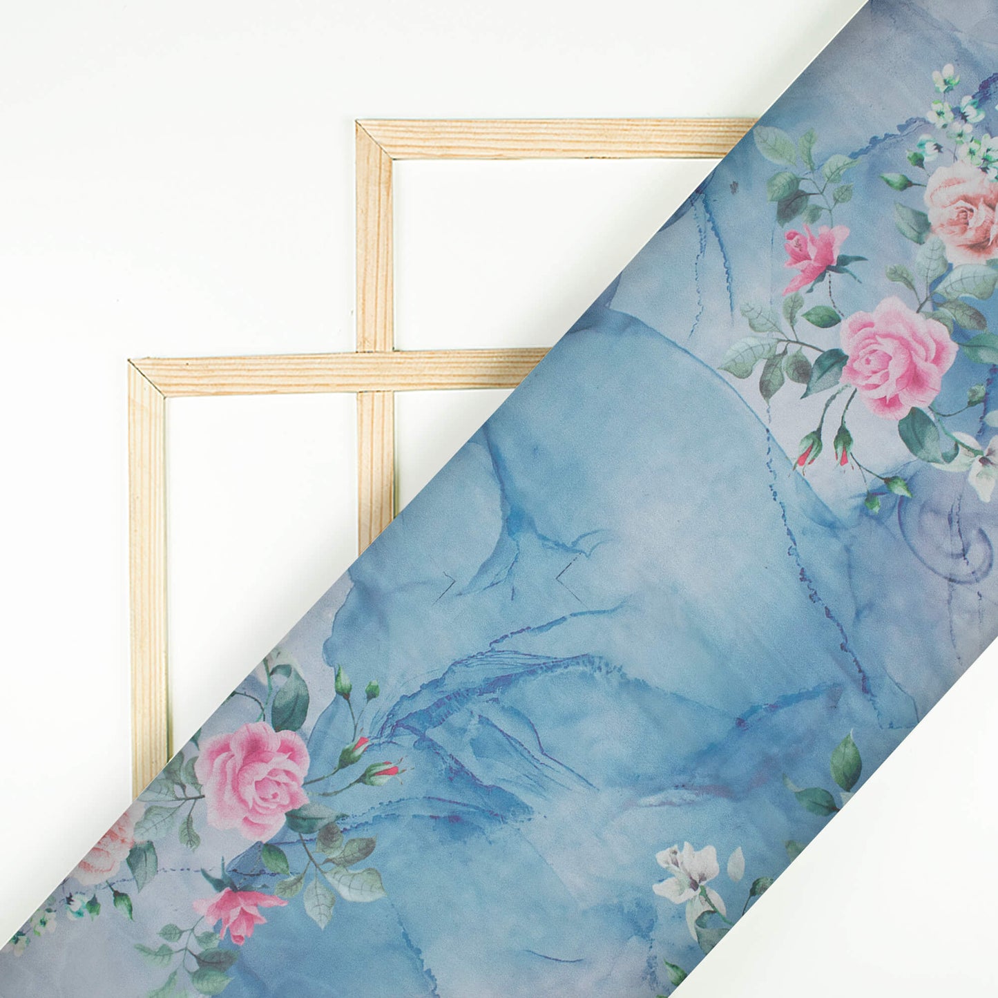 Carolina Blue And Pink Marble Pattern Digital Print Premium Organza Fabric - Fabcurate