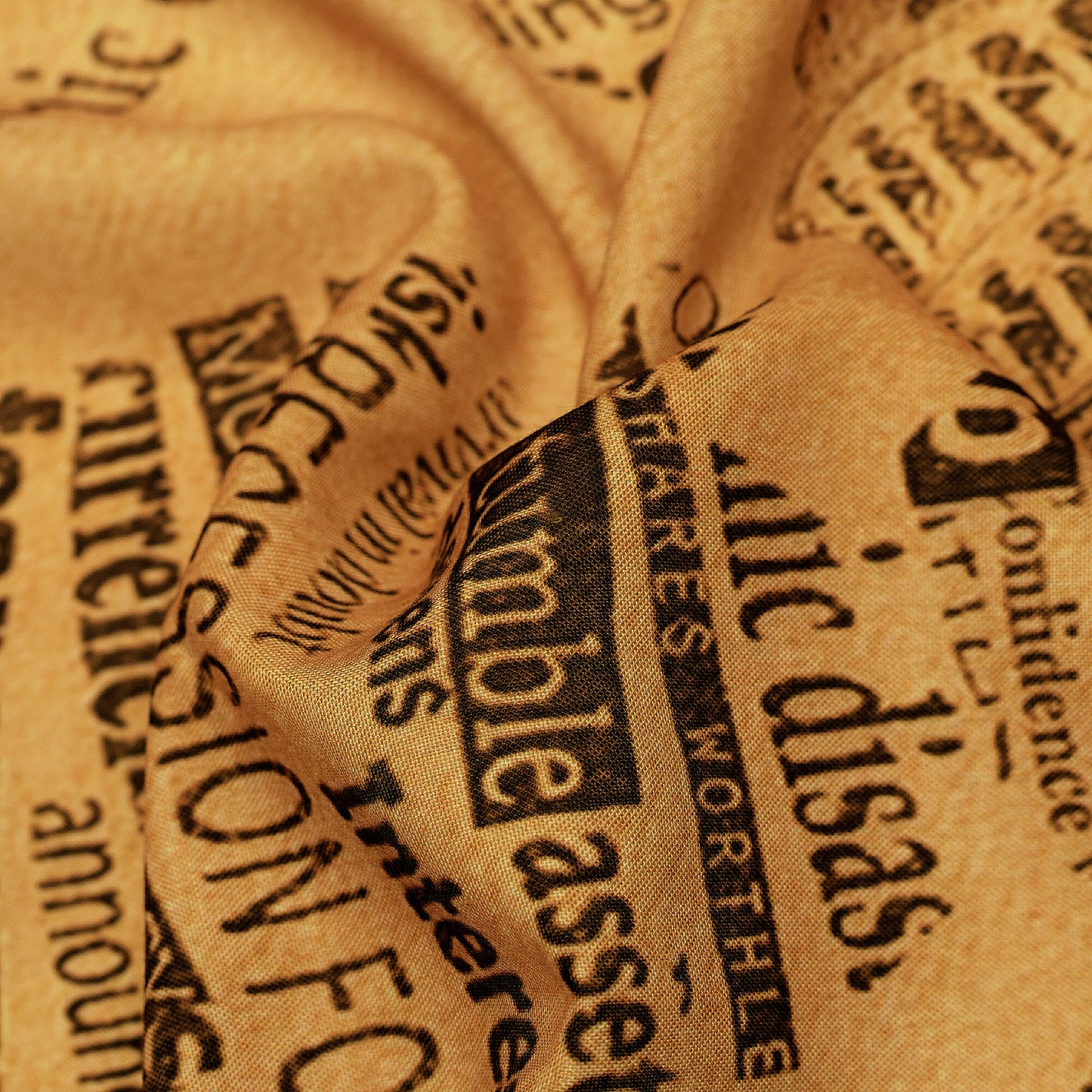 Brown Newspaper Pattern Digital Print Rayon Fabric