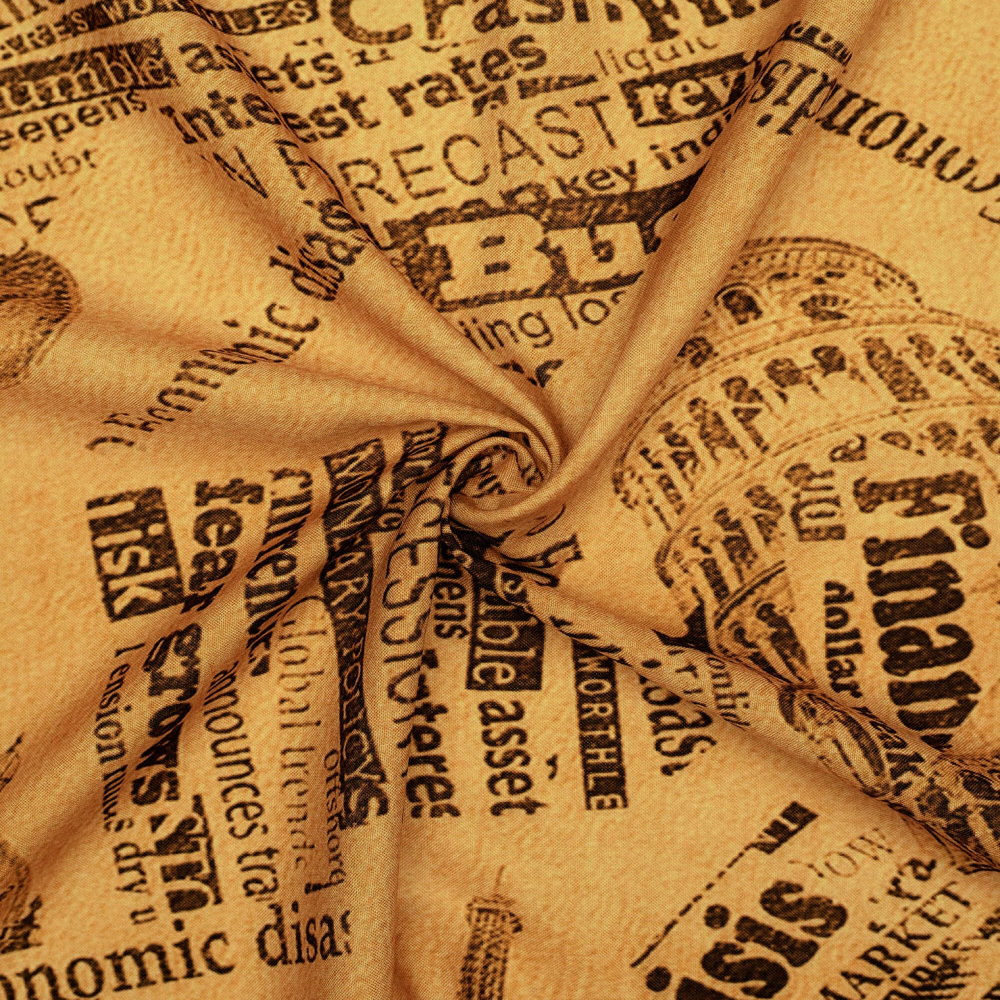 Brown Newspaper Pattern Digital Print Rayon Fabric