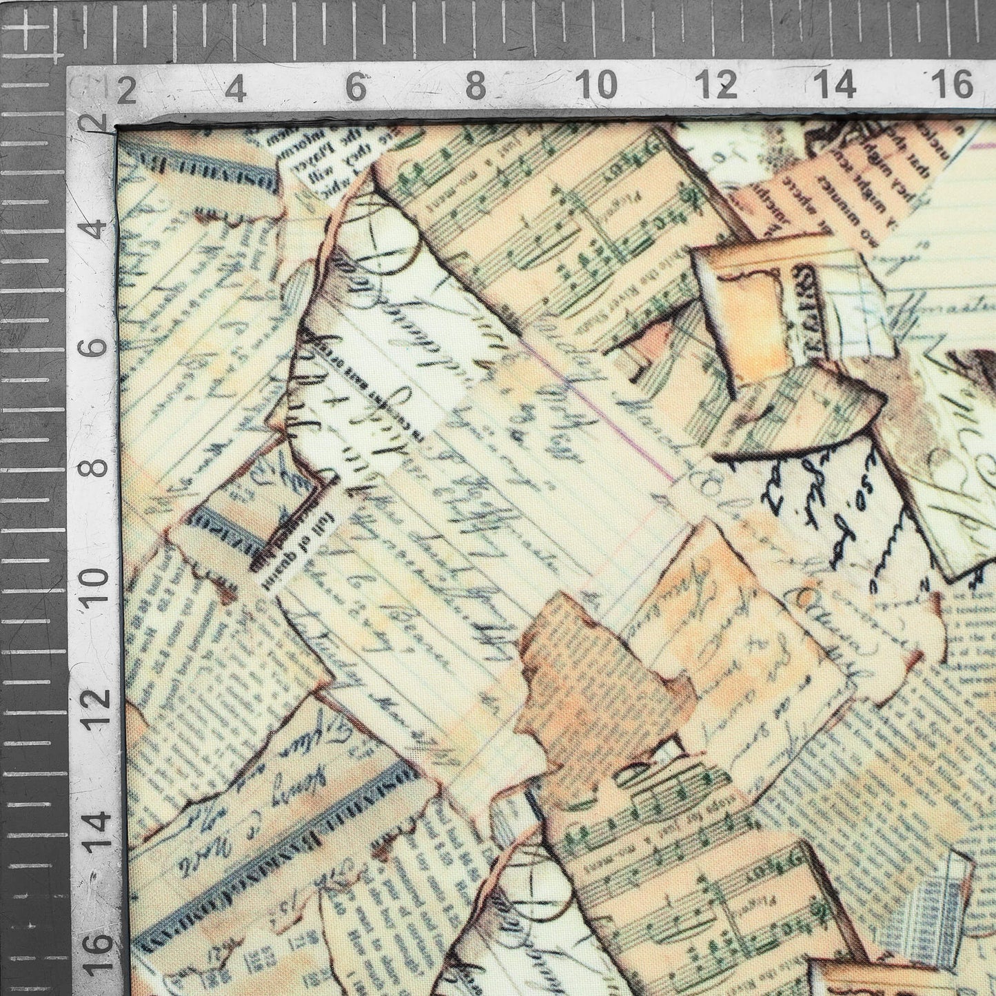 Ivory Cream And Salmon Peach Newspaper Pattern Digital Print Rayon Fabric - Fabcurate