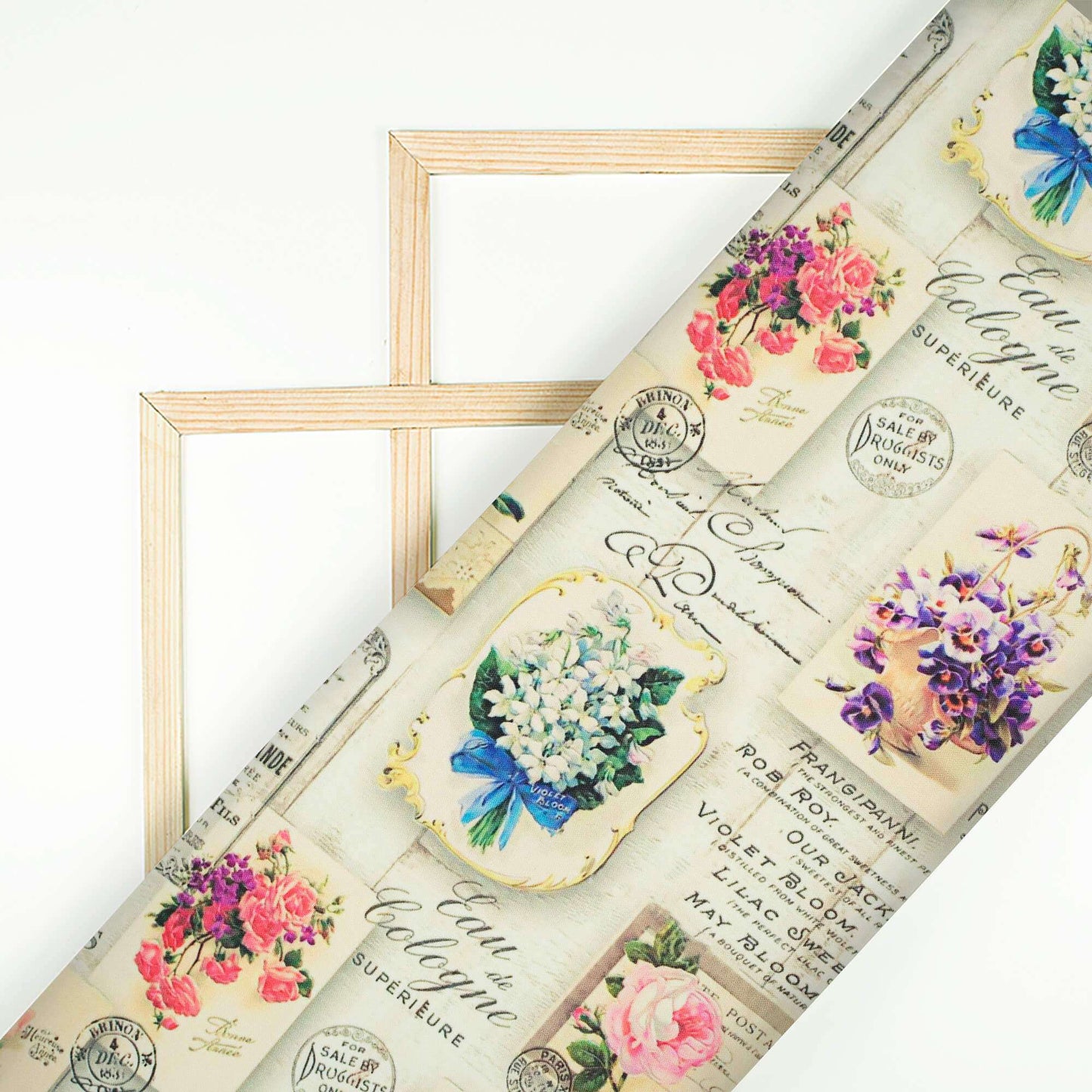 Ivory Cream And Pink Newspaper Pattern Digital Print Rayon Fabric - Fabcurate