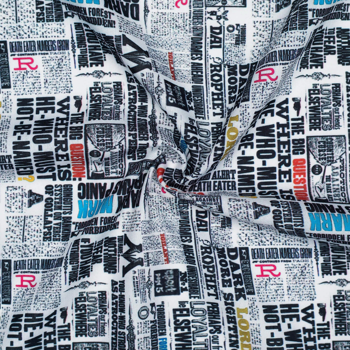 White And Black Newspaper Pattern Digital Print Rayon Fabric