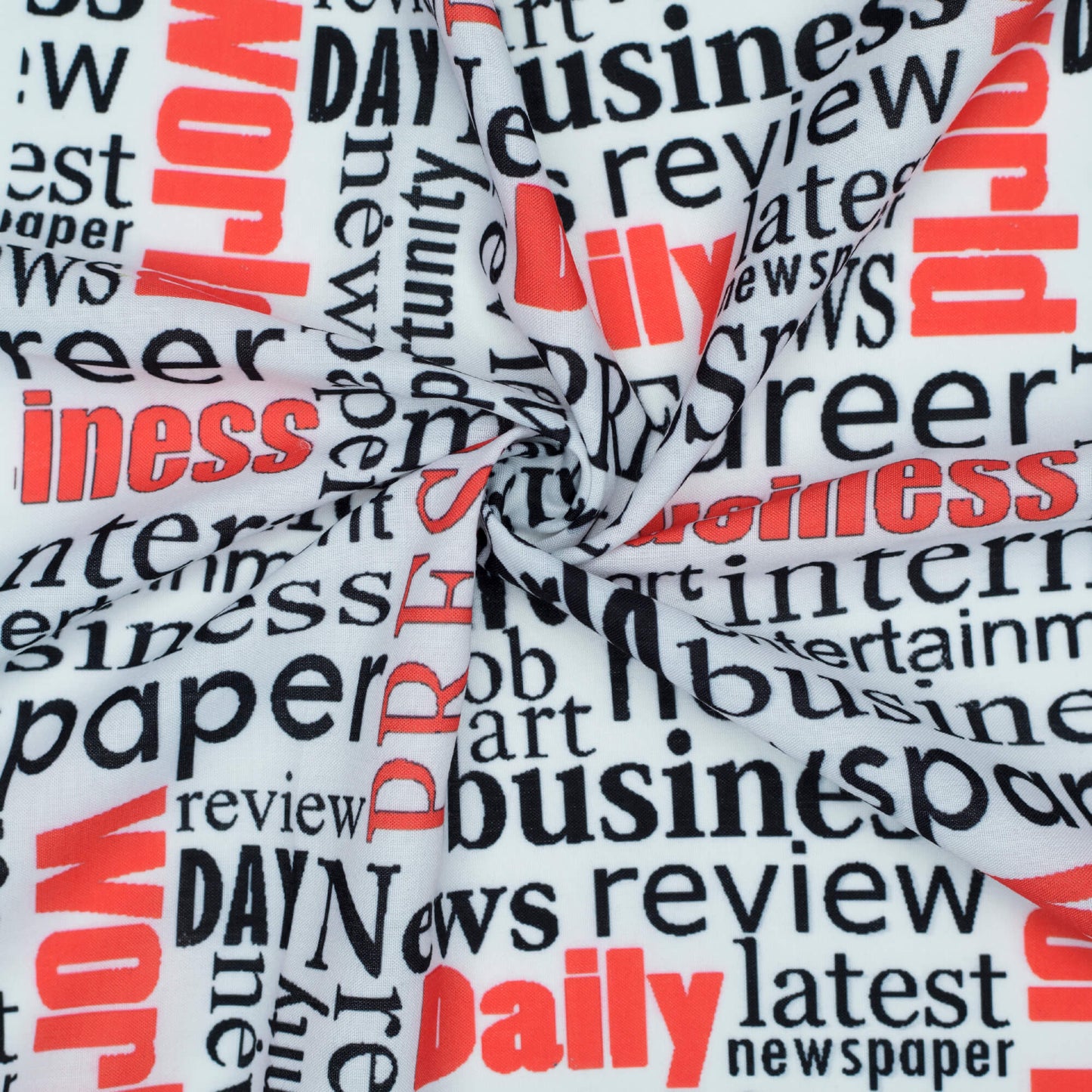 White And Red Newspaper Pattern Digital Print Rayon Fabric - Fabcurate