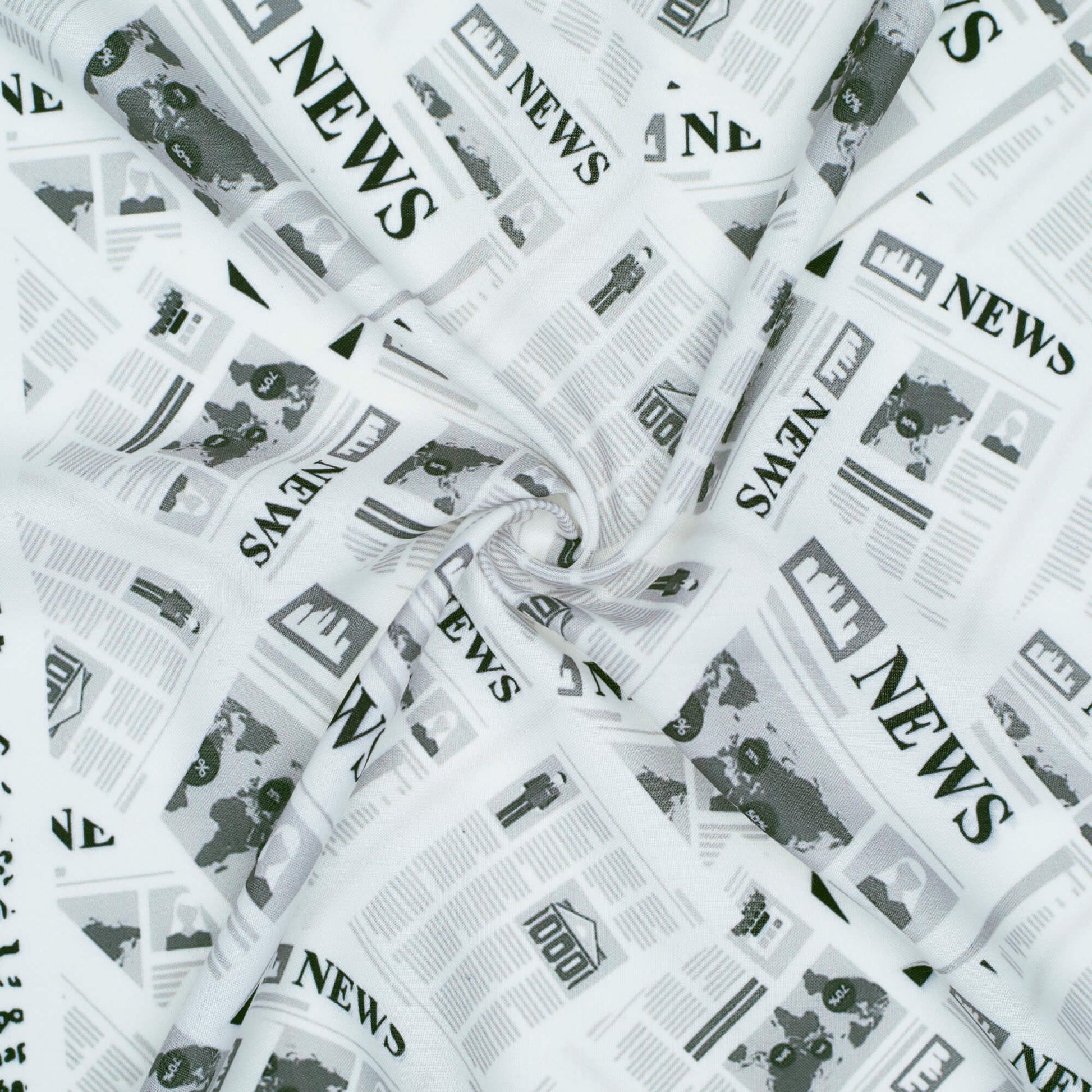White And Black Newspaper Pattern Digital Print Rayon Fabric - Fabcurate