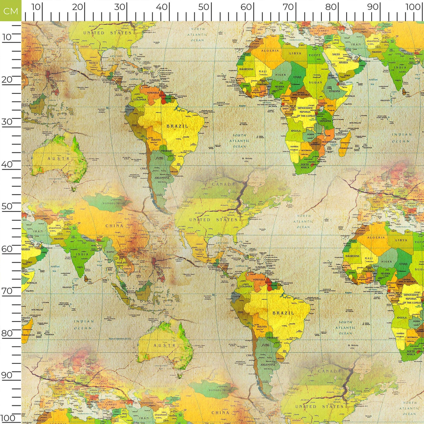 Sand Beige And Yellow Map Pattern Digital Print Ultra Premium Butter Crepe Fabric - Fabcurate