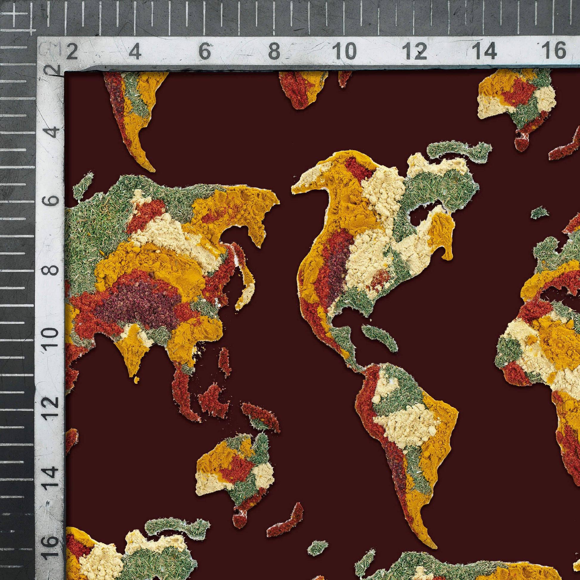 Cocoa Brown And Musterd Yellow Map Pattern Digital Print Ultra Premium Butter Crepe Fabric - Fabcurate