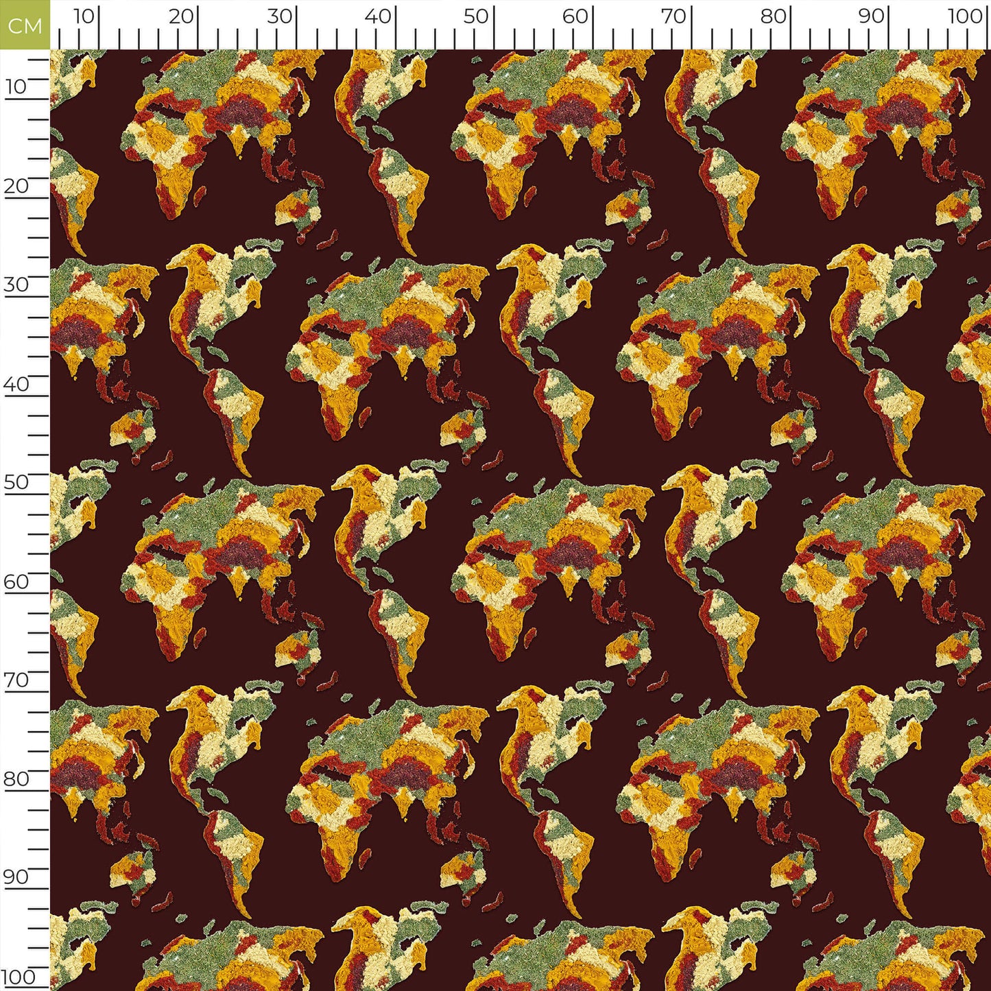 Cocoa Brown And Musterd Yellow Map Pattern Digital Print Ultra Premium Butter Crepe Fabric - Fabcurate