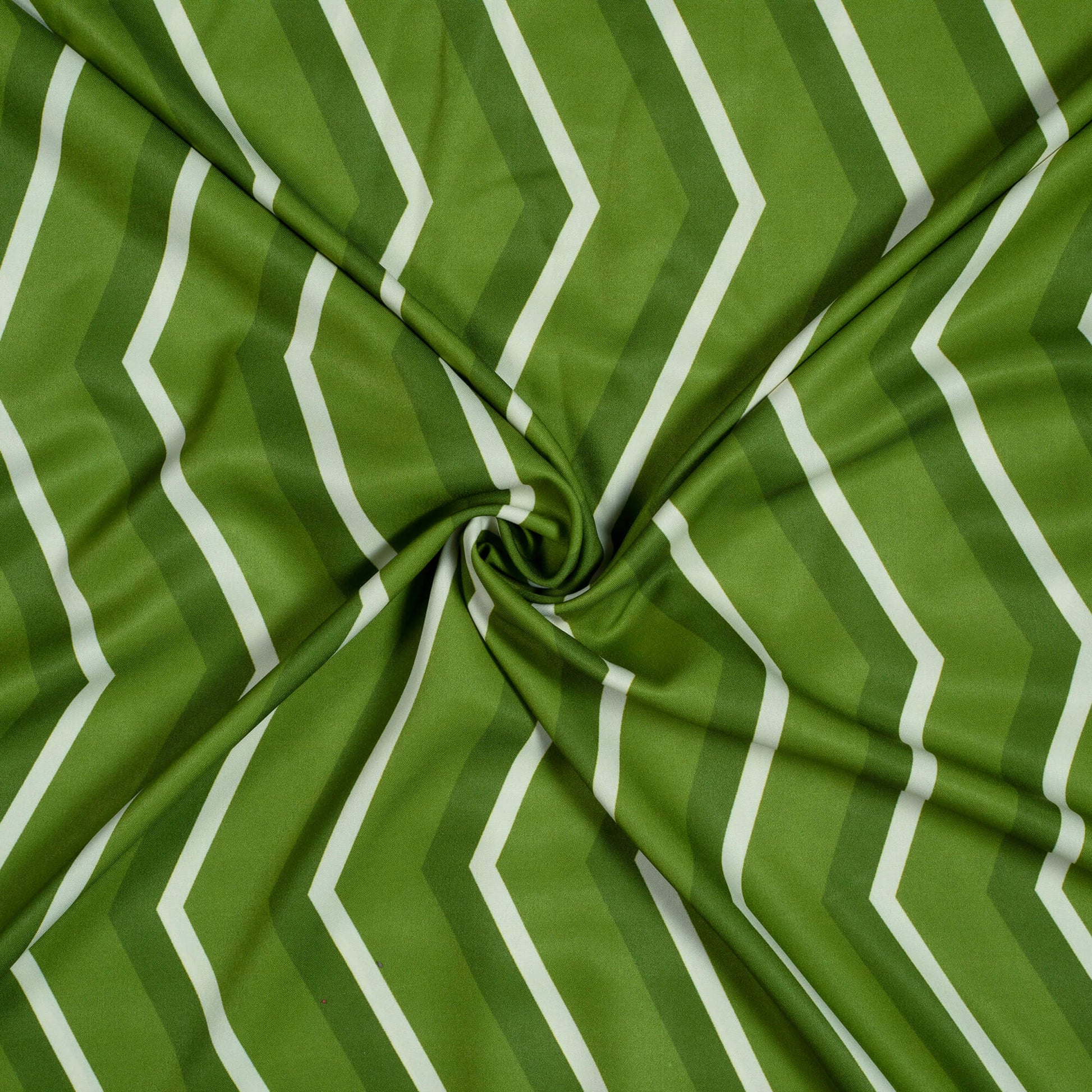 Green And Cream Chevron Pattern Digital Print Ultra Premium Butter Crepe Fabric - Fabcurate