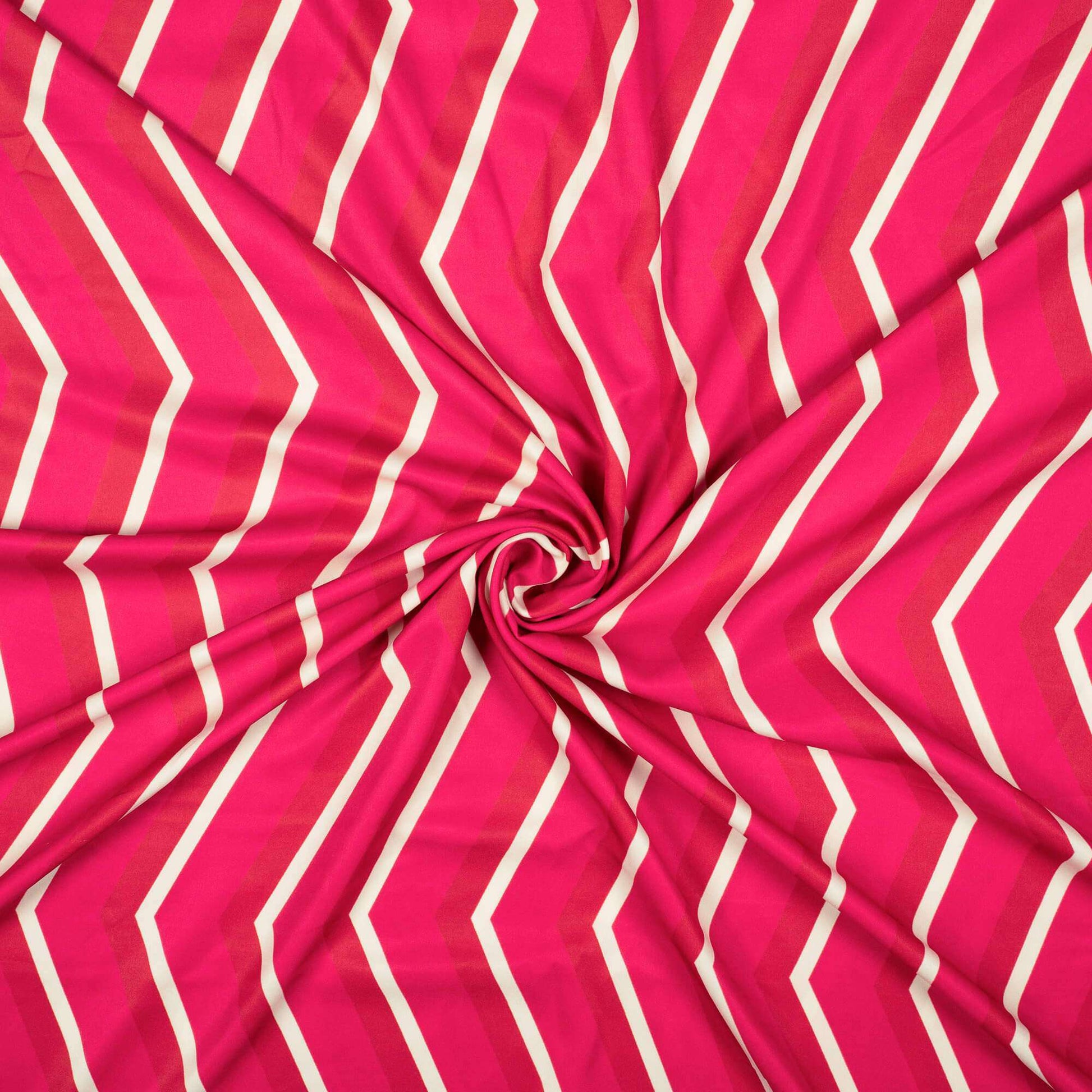 Magenta Pink And Cream Chevron Pattern Digital Print Ultra Premium Butter Crepe Fabric - Fabcurate