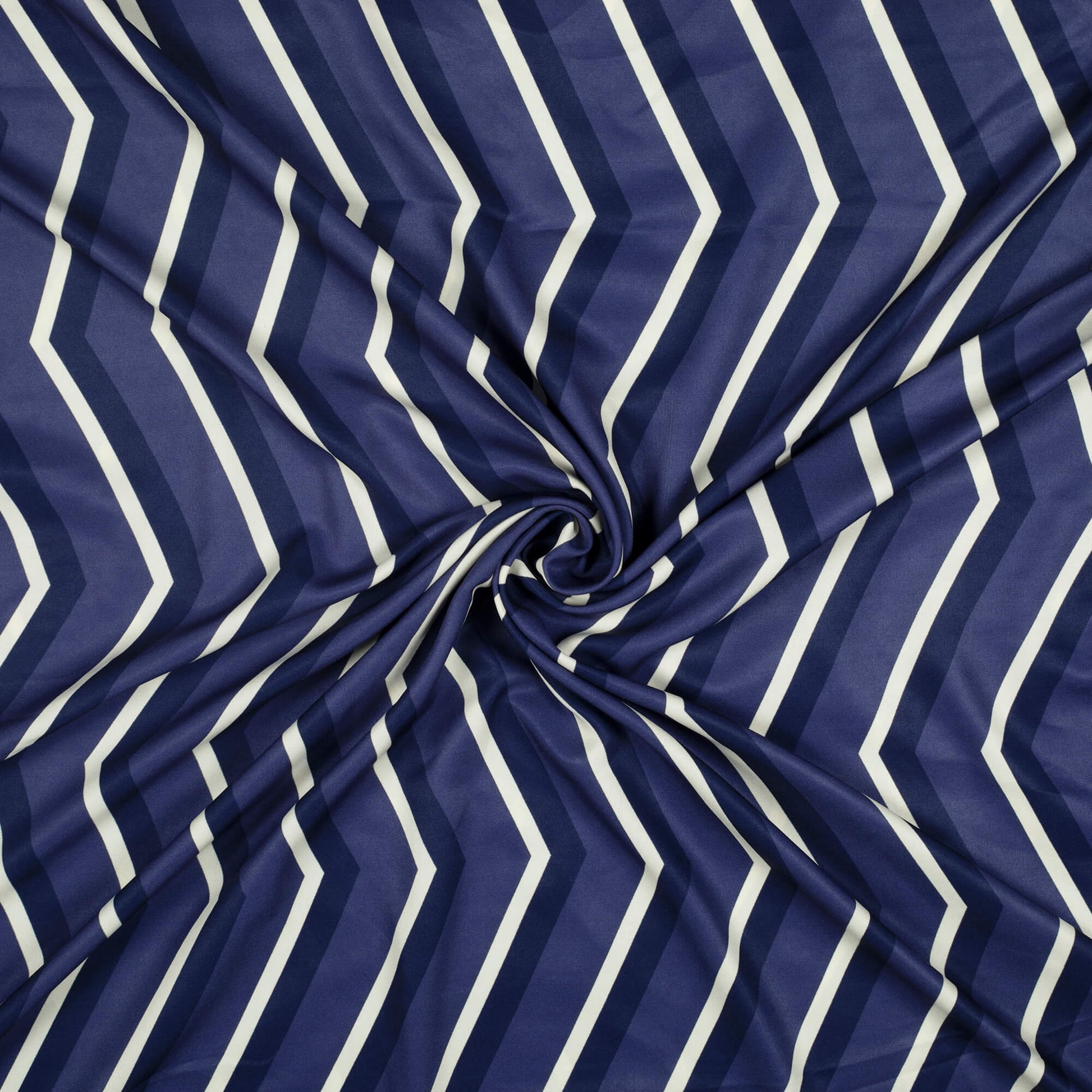 Prussian Blue And Cream Chevron Pattern Digital Print Ultra Premium Butter Crepe Fabric - Fabcurate