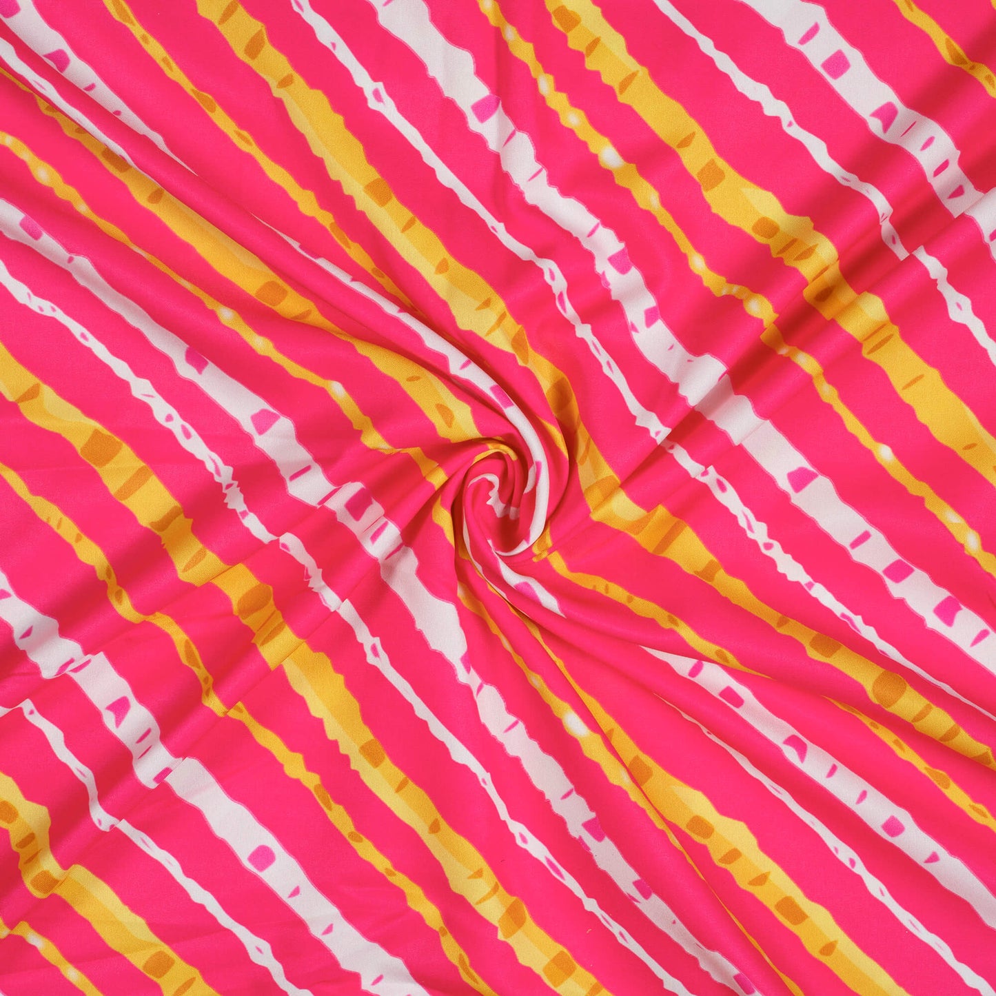 Fuchsia Pink And Yellow Leheriya Pattern Digital Print Ultra Premium Butter Crepe Fabric - Fabcurate