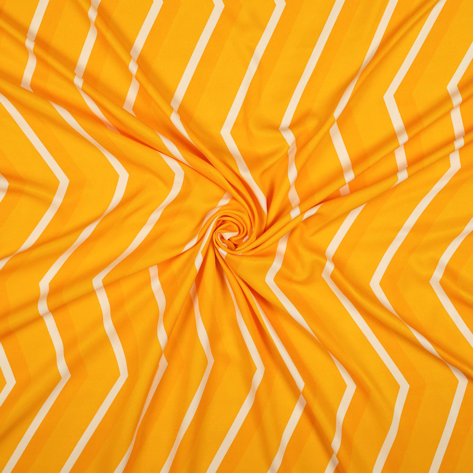 Honey Yellow And Cream Chevron Pattern Digital Print Ultra Premium Butter Crepe Fabric - Fabcurate