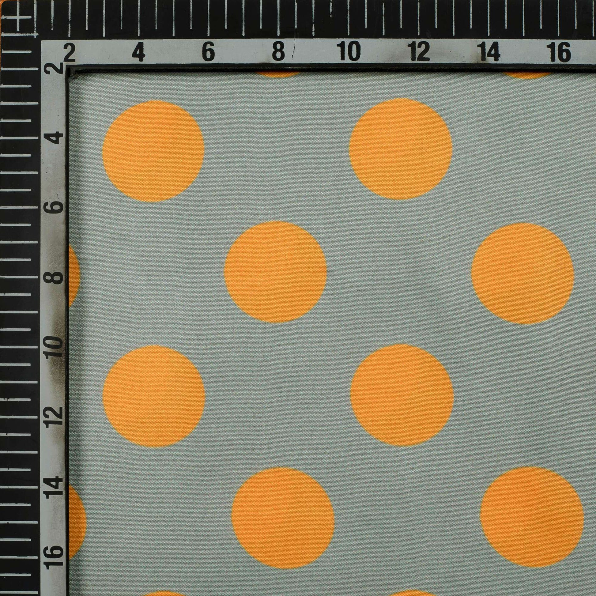 Grey And Orange Polka Dots Pattern Digital Print Ultra Premium Butter Crepe Fabric - Fabcurate